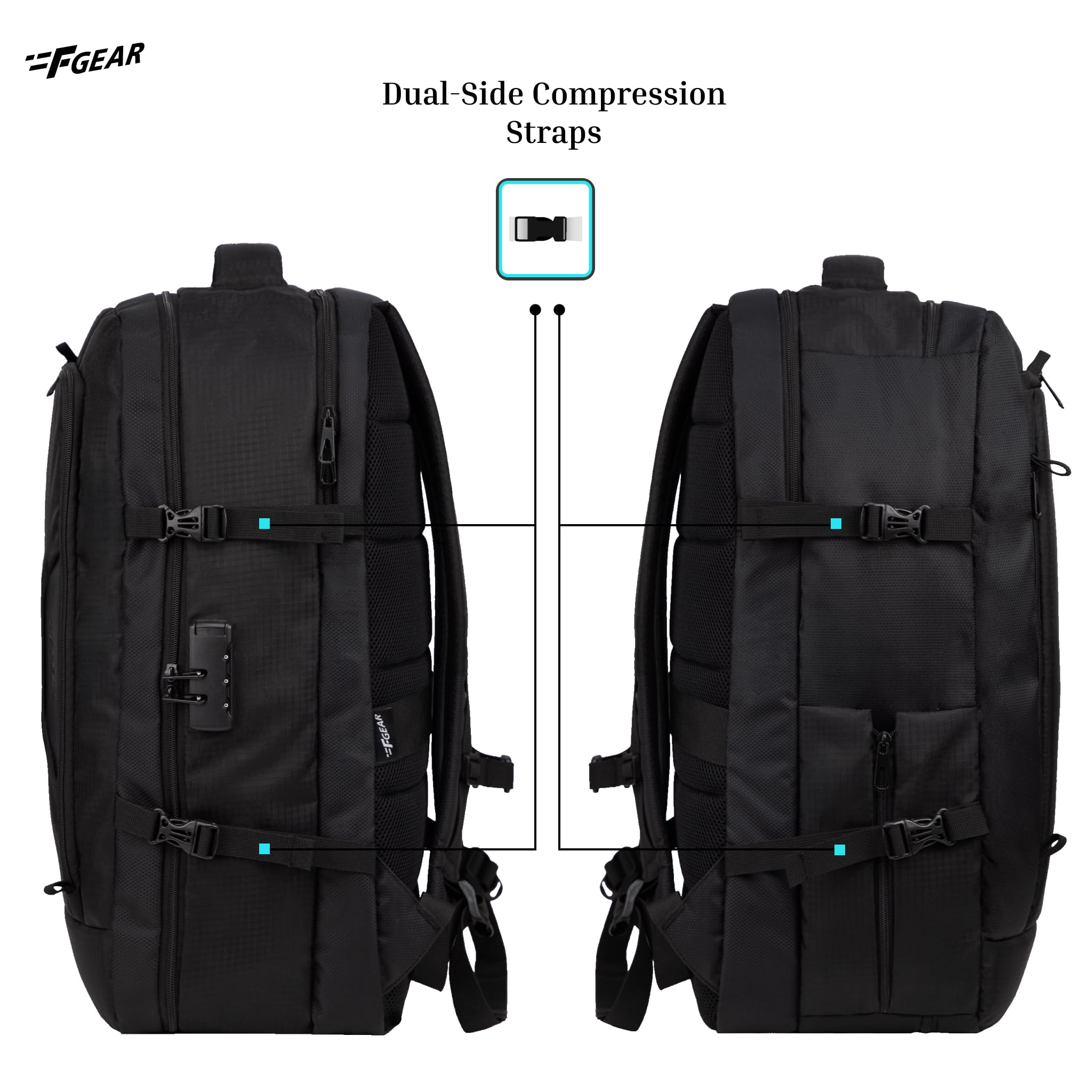 F Gear Vetra Black 40L Cabin Size Laptop Backpack with 3-Digit Lock, Fits 17 Inch Laptop, Two Spacious Compartments|2 front pockets|Adjustable Chest Strap, Bottle Holder|Lightweight, Durable & Premium — Amazon image 7