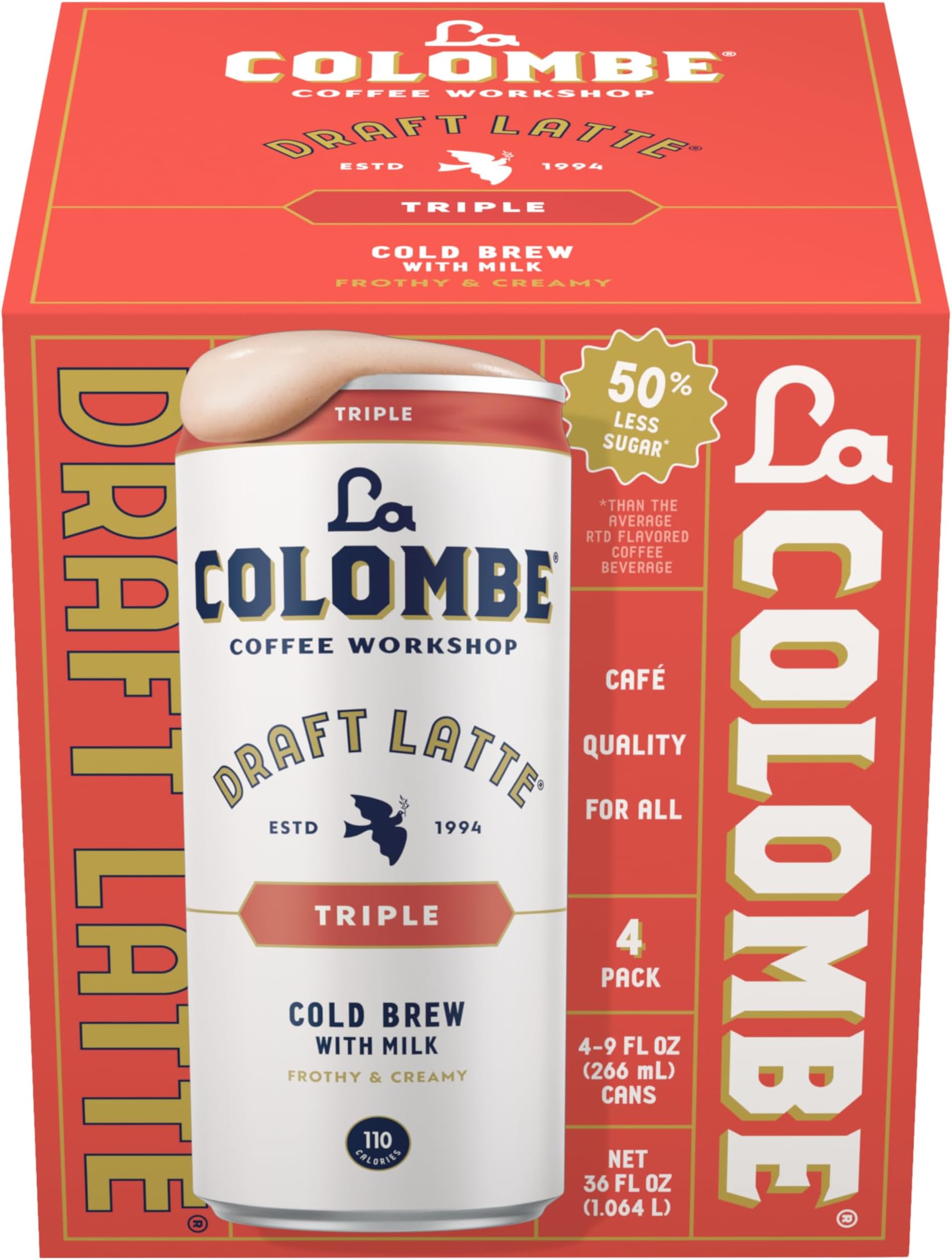 Triple Draft Latte - 9 Fl. Oz. 4 Pack - 100% Arabica, Single-Origin, Brazilian Cold Brew Coffee with Lactose-Free Foamy Milk, Premium Coffee On the Go, 175mg Natural Caffeine