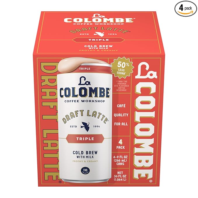 La Colombe Triple Draft Latte - 9 Fl. Oz. 4 Pack - 100% Arabica, Single-Origin, Brazilian Cold Brew Coffee with Lactose-Free Foamy Milk, Premium Coffee On the Go, 175mg Natural Caffeine