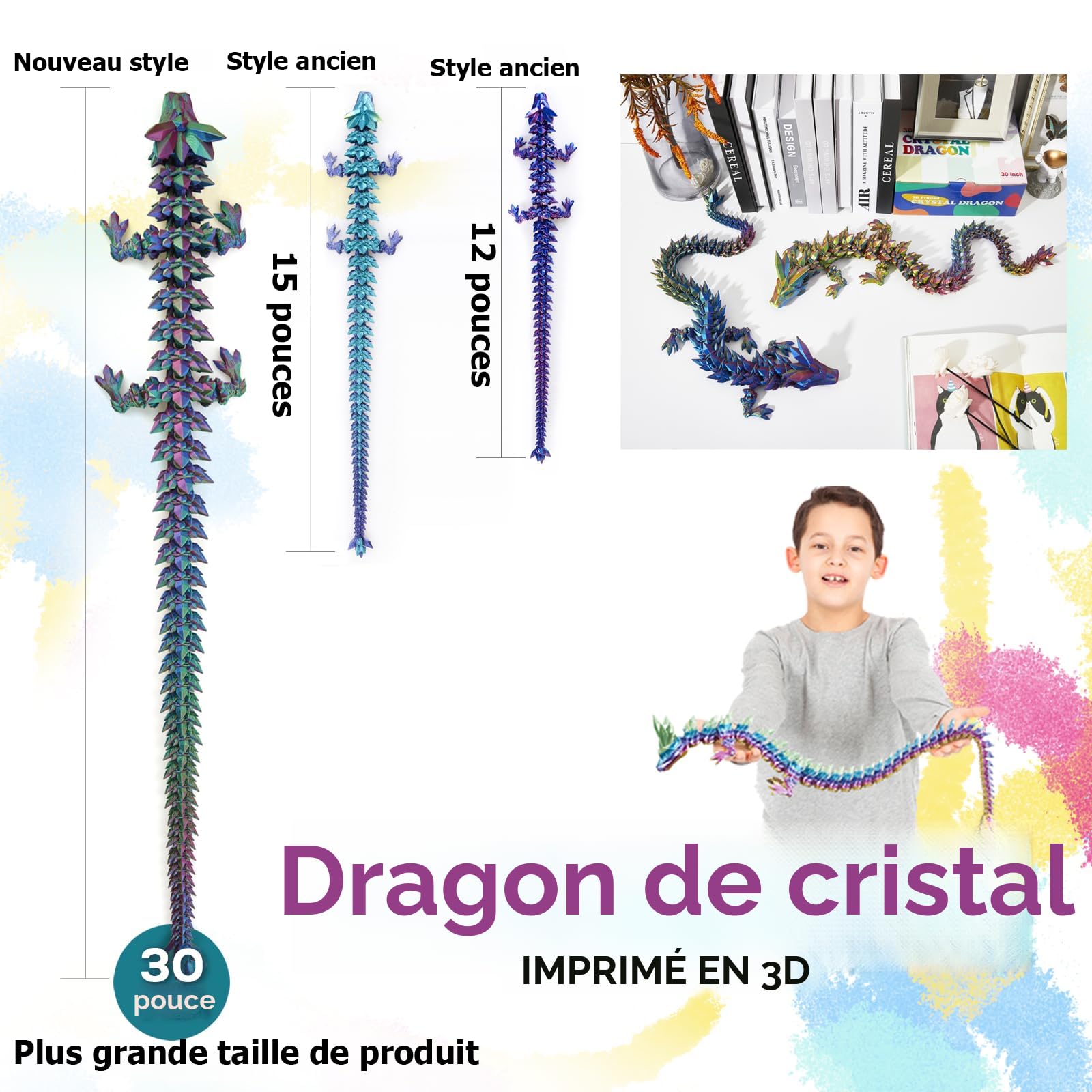 kychenBase Œuf de dragon articulé en cristal – Impression 3D et sculpture interactive pour bureau, figurine de dragon, impression 3D avancée et matériau respectueux de l'environnement (violet
