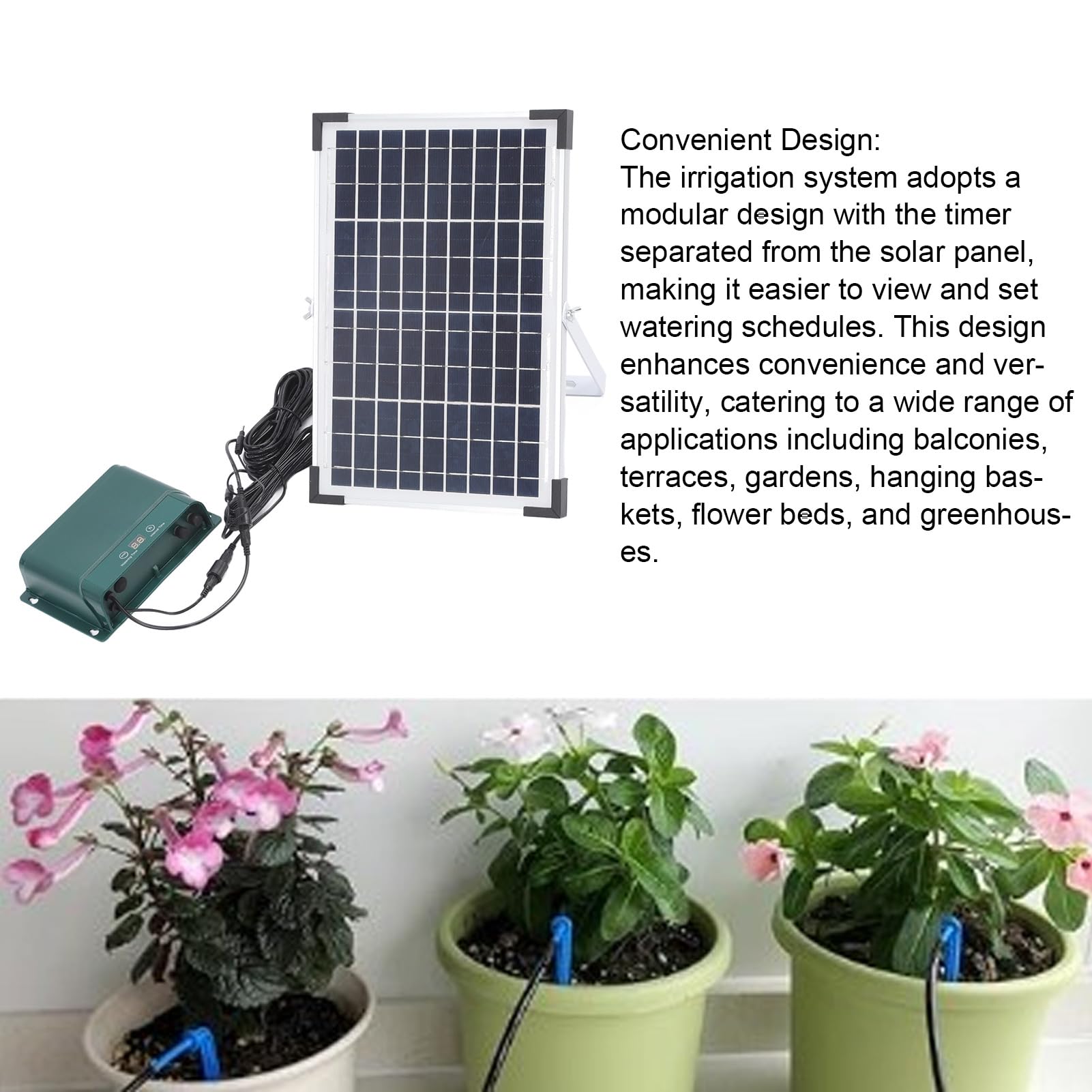 Kit di Irrigazione Solare Automatica a Goccia, di Irrigazione Automatica in Silicio Policristallino Impermeabile per Balconi e Giardini, Tubo da 50 M