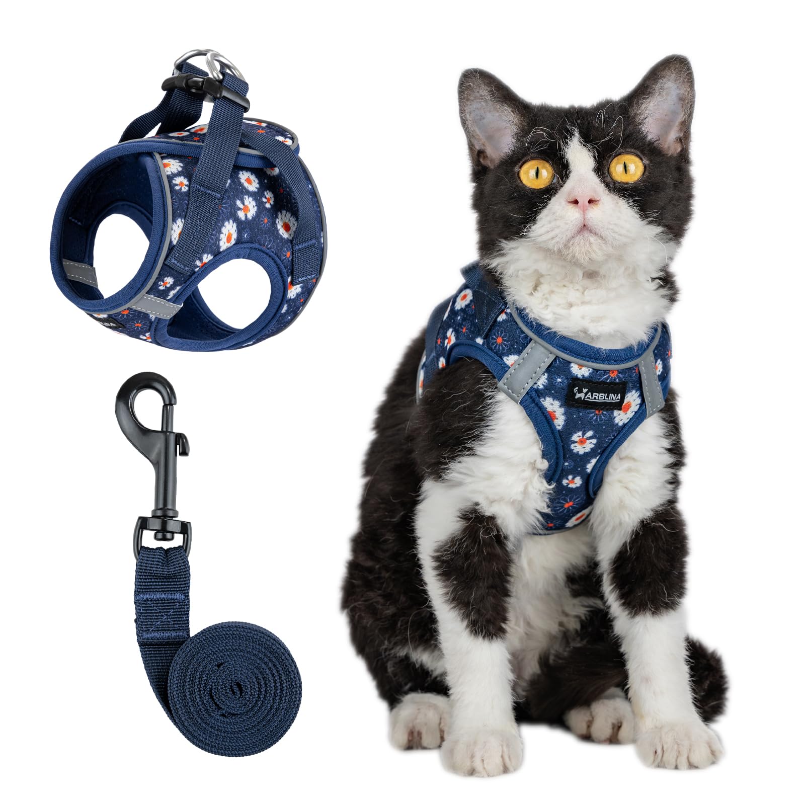 Arblina Cat Harness, Soft Breathable Cat Harness and Lead Set with Reflection, Lightweight Kitten Harness with 1.5m Cat Leash, Blue S