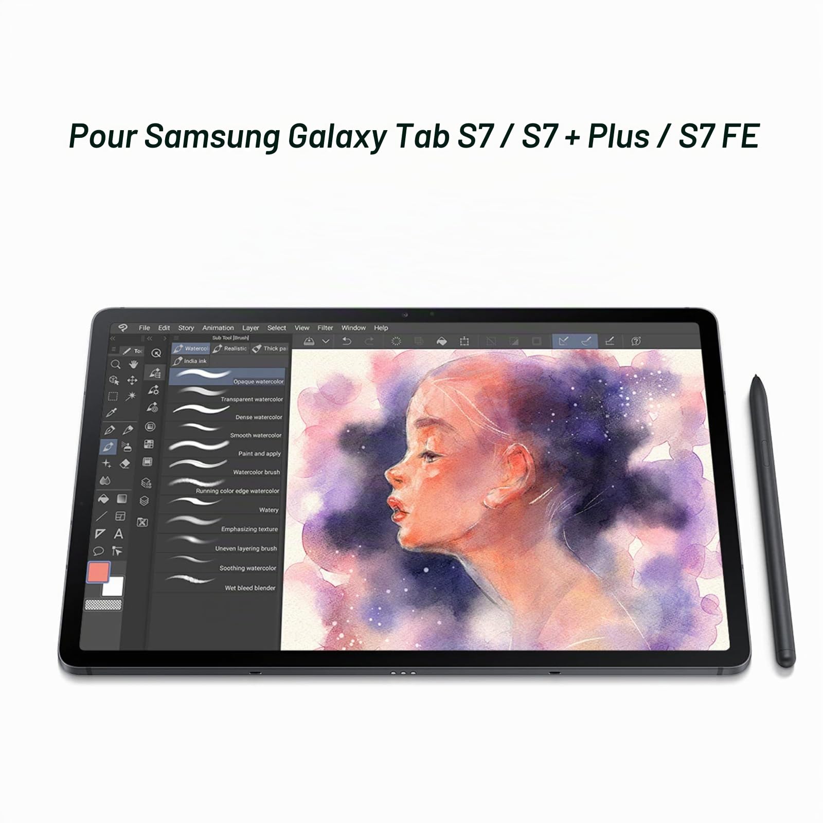Galaxy Tab S7 FE S Pen de Rechange pour Samsung Stylet S Noir pour Galaxy Tab S7 FE SM-T730, SM-T733, SM-T736B TJ-780 Stylet + Pointes sansBluetooth (Noir)