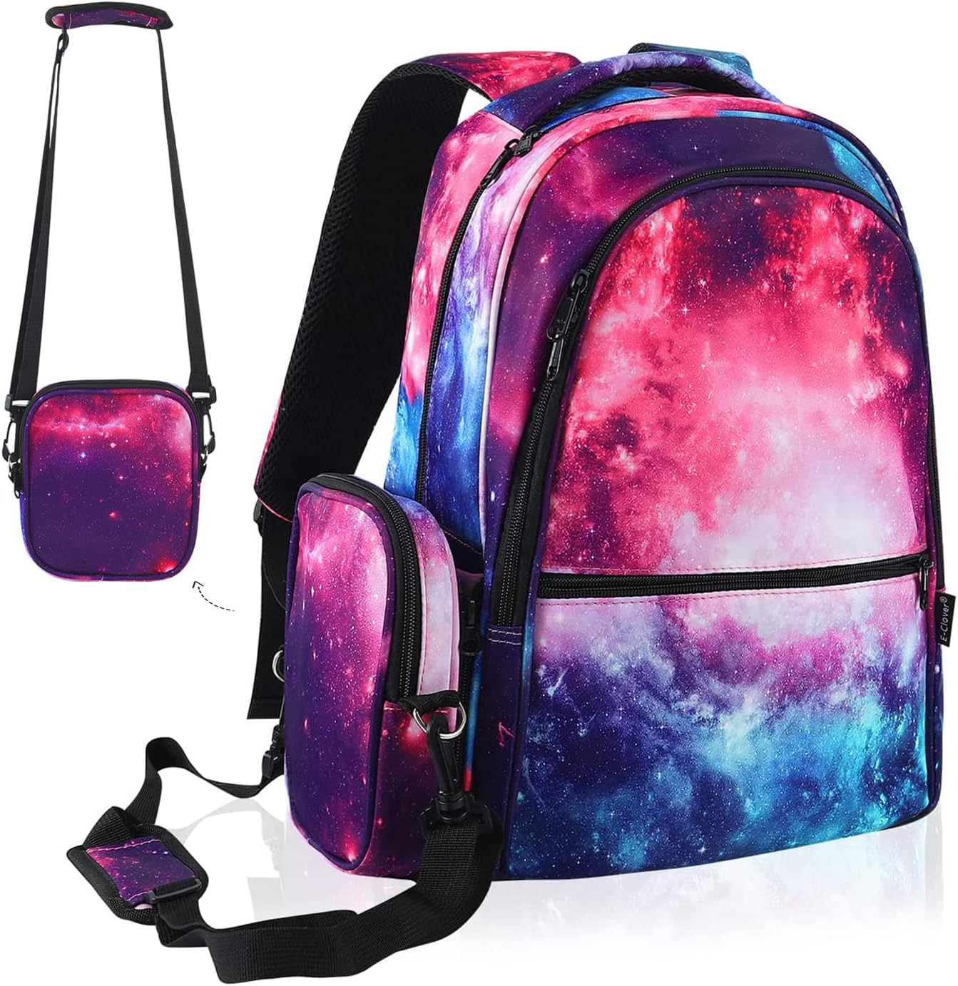 E-Clover Backpack for School Girls Kids Galaxy Backpacks Elementary School Bags Water Resistant Bookba with Removable Shoulder Bag Rucksack Purple Pink Birthday Gifts