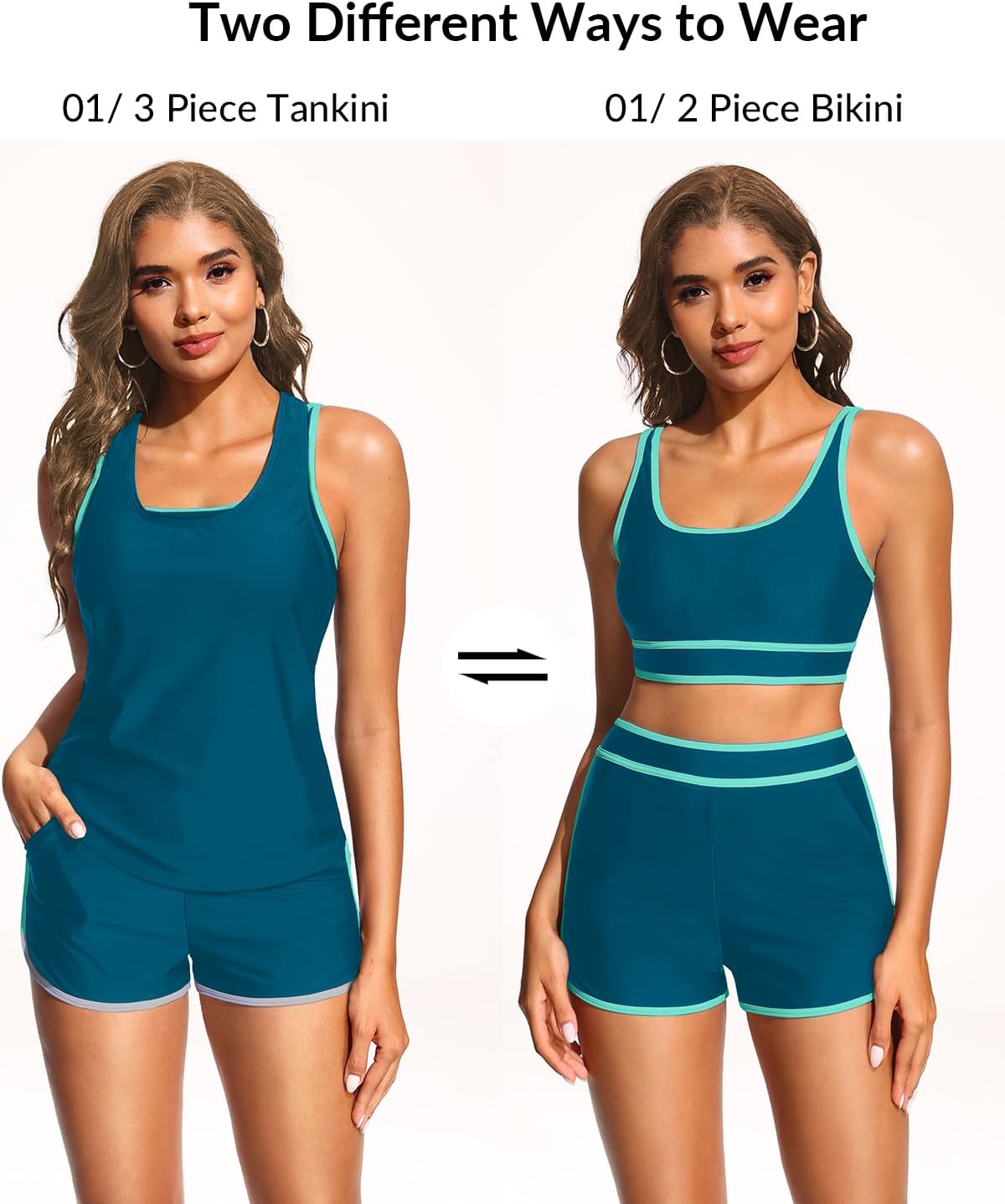 Daci 3 Piece Tankini Swimsuits for Women - Tummy Control Athletic Bathing Suit Sport Bra Modest 2 Pockets Boyshorts 2026 - Image 3