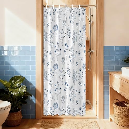 Miniatura 13 de Cortina de Ducha Verde Salvia con Flores Florales, Cortina de Ducha Botánica Acuarela de Eucalipto para Baño, Linda Cortina de Ducha Impermeable de