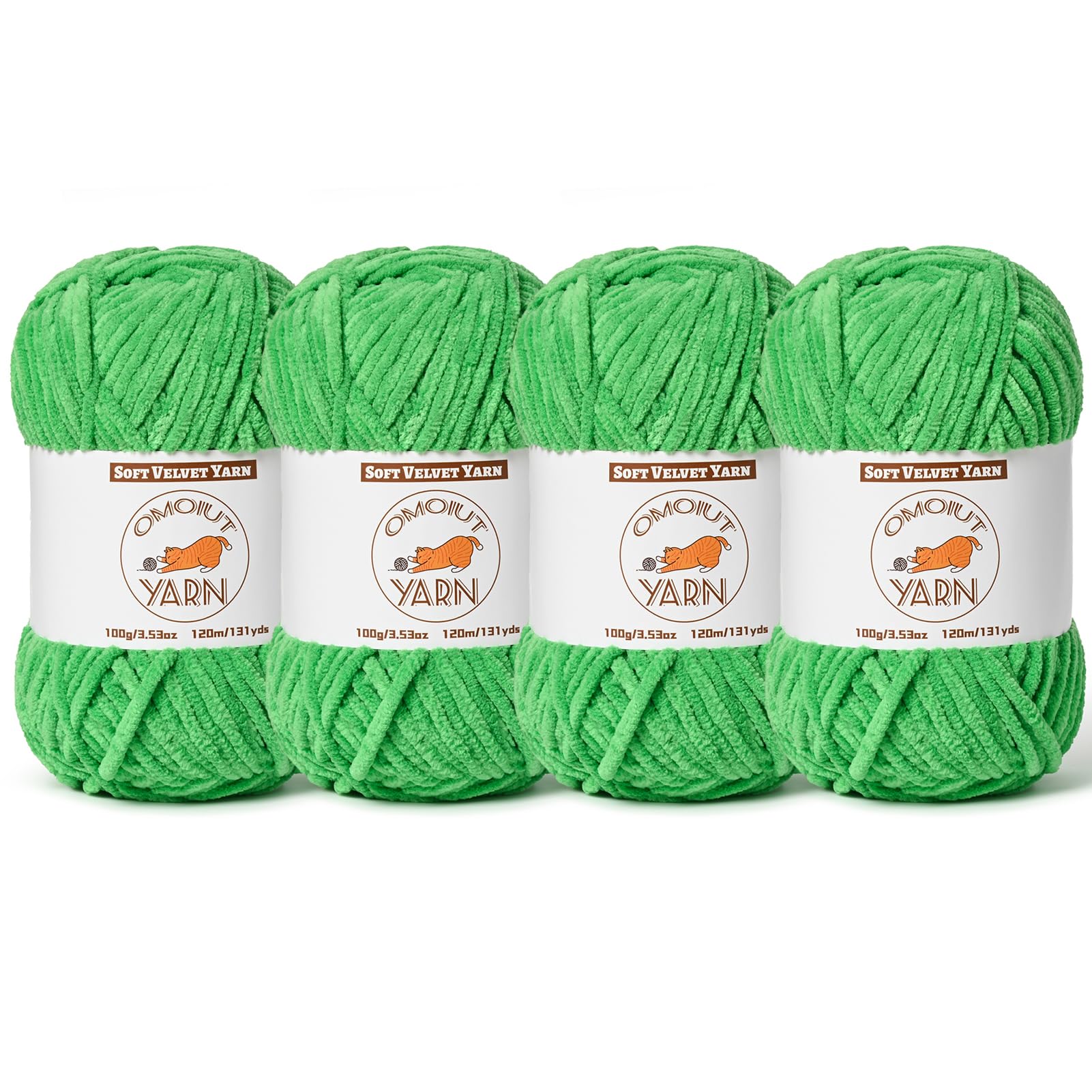 4 Pack Christmas Green Fluffy Velvet Yarn for Crocheting, Chunky Chenille Baby Blanket Yarn for Crochet, Soft Fuzzy Puzzle Yarn for Knitting, (100g/3.53oz Each) Bulky Thick Amigurumi Crochet Yarns