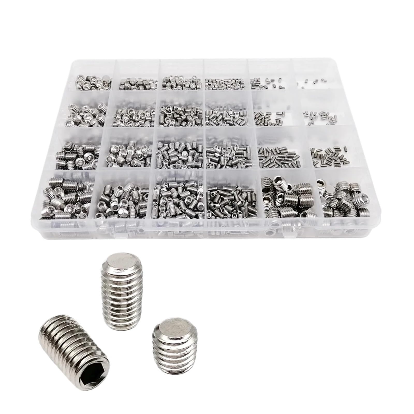 500/1500 M2 M2.5 M3 M4 M5 M6 M8 DIN913 304 Acero inoxidable negro hexagonal zócalo Allen punta plana juego de tornillos con caja(Stainless 1500pcs)