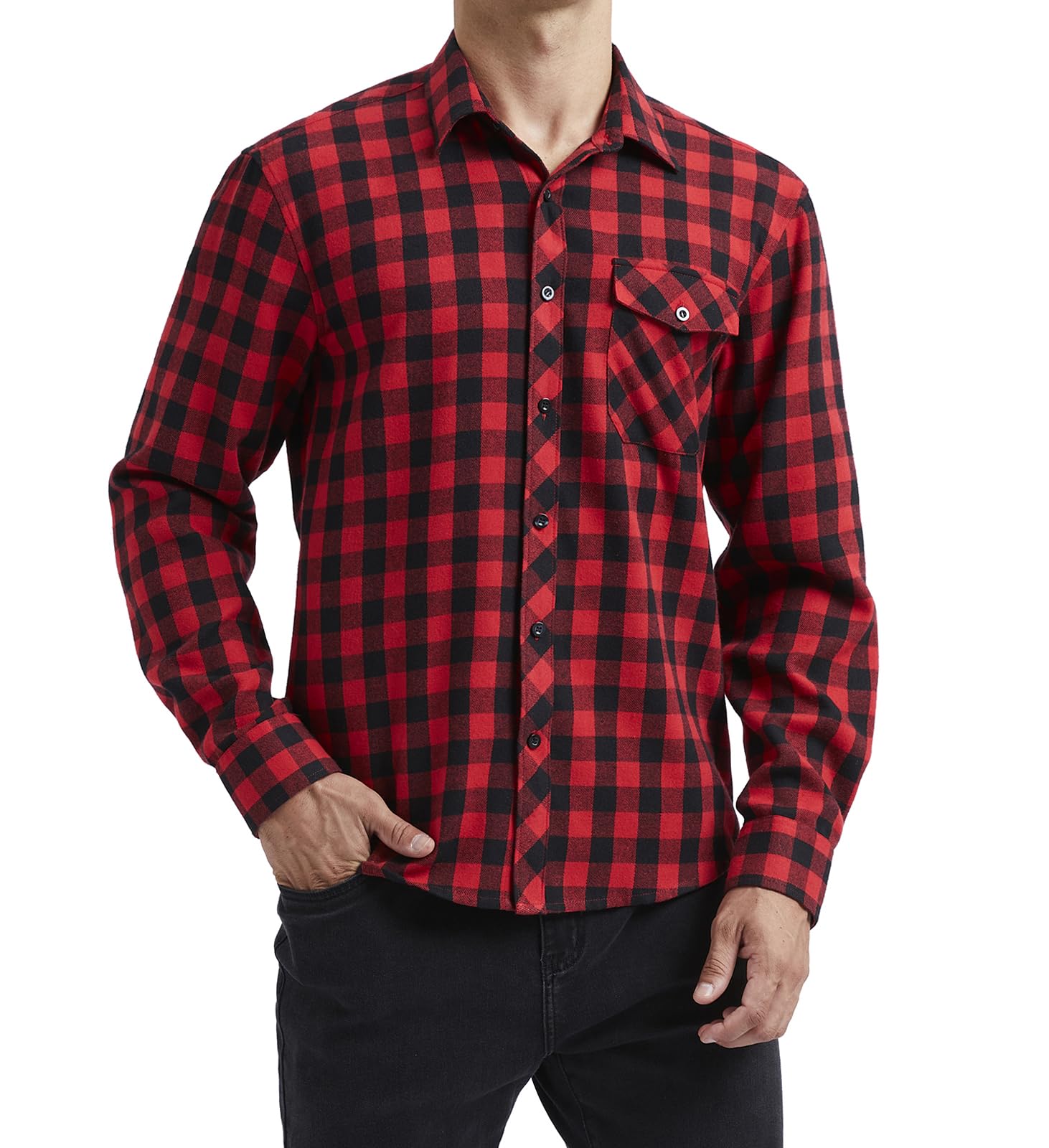 HISDERN Camisa a Cuadros de Manga Larga para Hombre Camisas de Franela a Cuadros Casuales con 2 Bolsillos Ajuste Regular con Botones