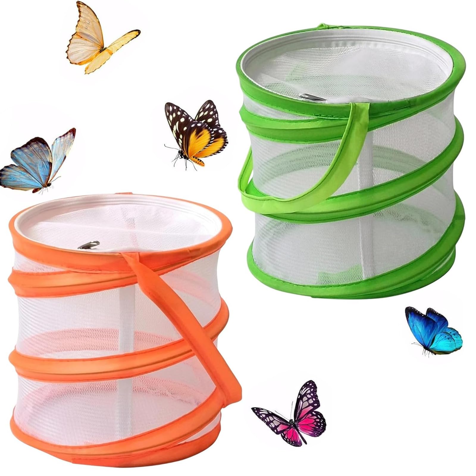2 Pcs Butterfly Kits with Live Caterpillars, Butterfly Kit, Insect Lore Butterfly Garden, Butterfly Net, Stick Insect Starter Kit, Home Observation Enclosure, for Adults and Nature Enthusiasts