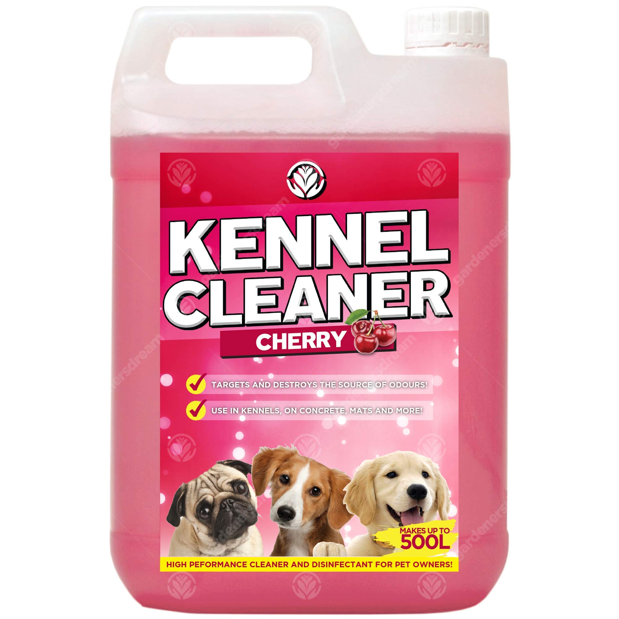 GardenersDream Kennel Cleaner 1 x 5L - Professional Safe Dog Cat Pet Odour Remover and Disinfectant 5 Litre Fragrance Fresh Concentrate 2 in 1 Simply Mix and Spray Solution (Cherry)