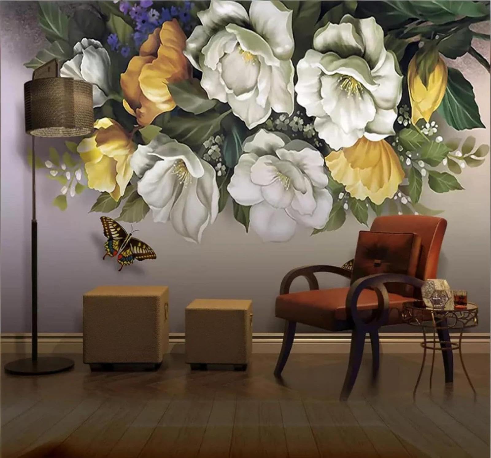 XLMING Beautiful Cosy Fresh Floral Butterflies 3D Wallpaper Luxury Home Dining Decor Paste Sofa Living Room The Wall for Bedroom Mural-350cm×256cm