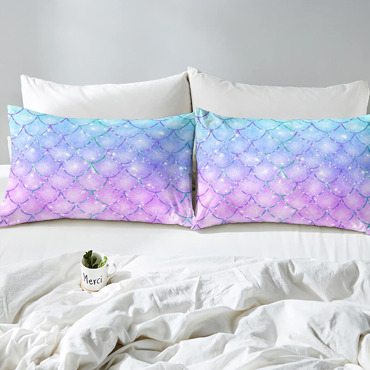 richhome Set di biancheria da letto a forma di sirena, set di 3 pezzi, per bambini, adolescenti, adulti, subacqueo, vita marina, con copripiumino e 2 federe
