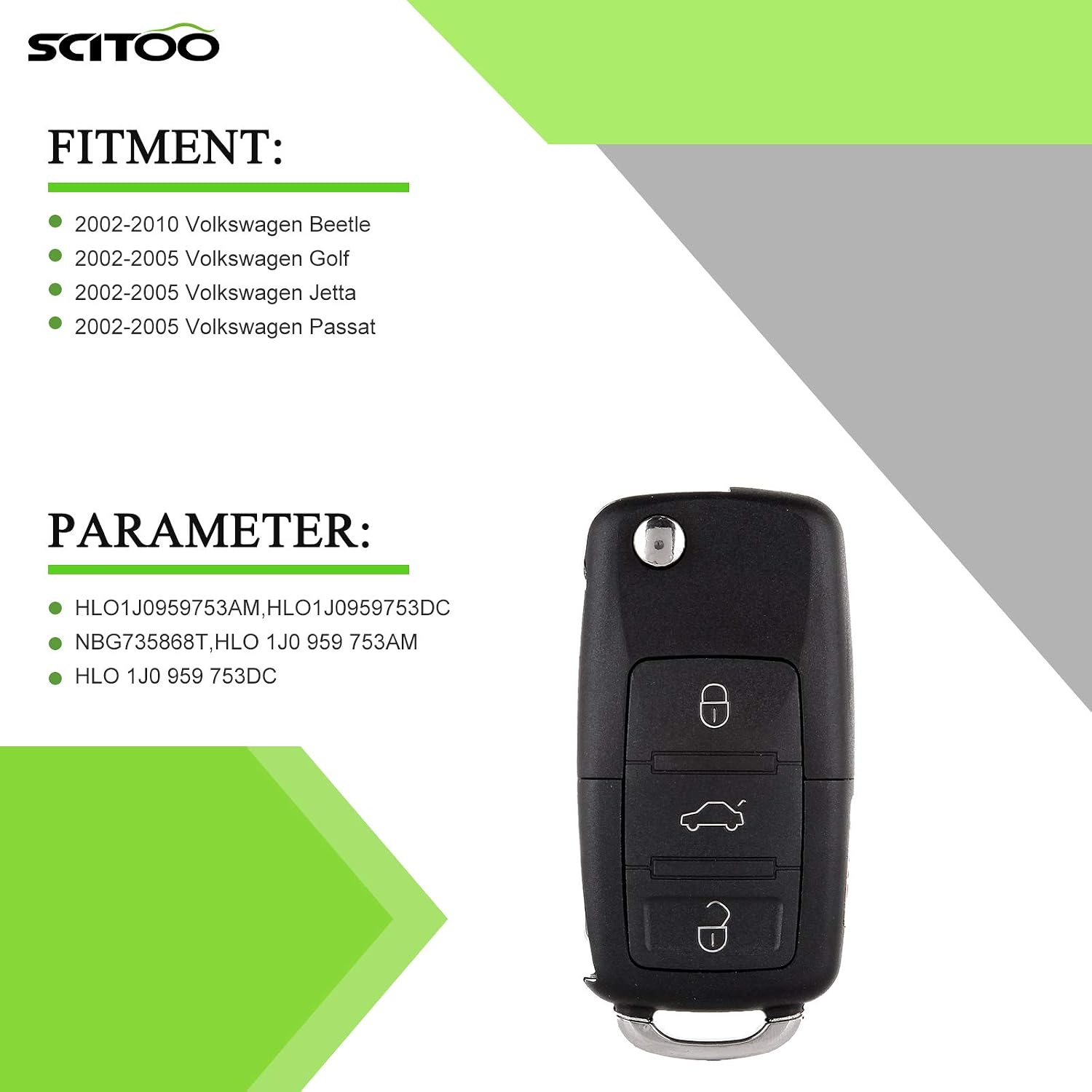 SCITOO Keyless Entry Remote Flip Key FOB Shell 1PC 4 Buttons Replacement for Volkswagen Golf Jetta Passat HLO1J0959753AM