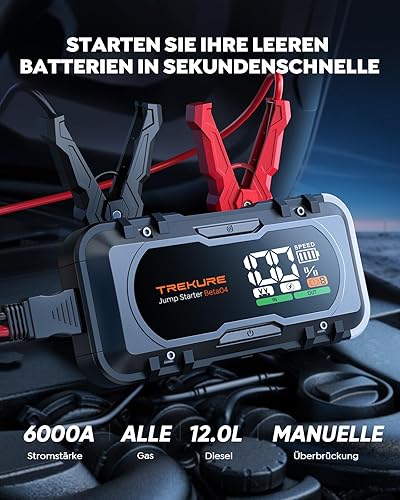 Miniatura 2 de TREKURE Arrancador de batería de coche 8 en 1 8000 A pico 65 W carga rápida portátil batería de coche arrancador portátil (todo a gas10L diesel)
