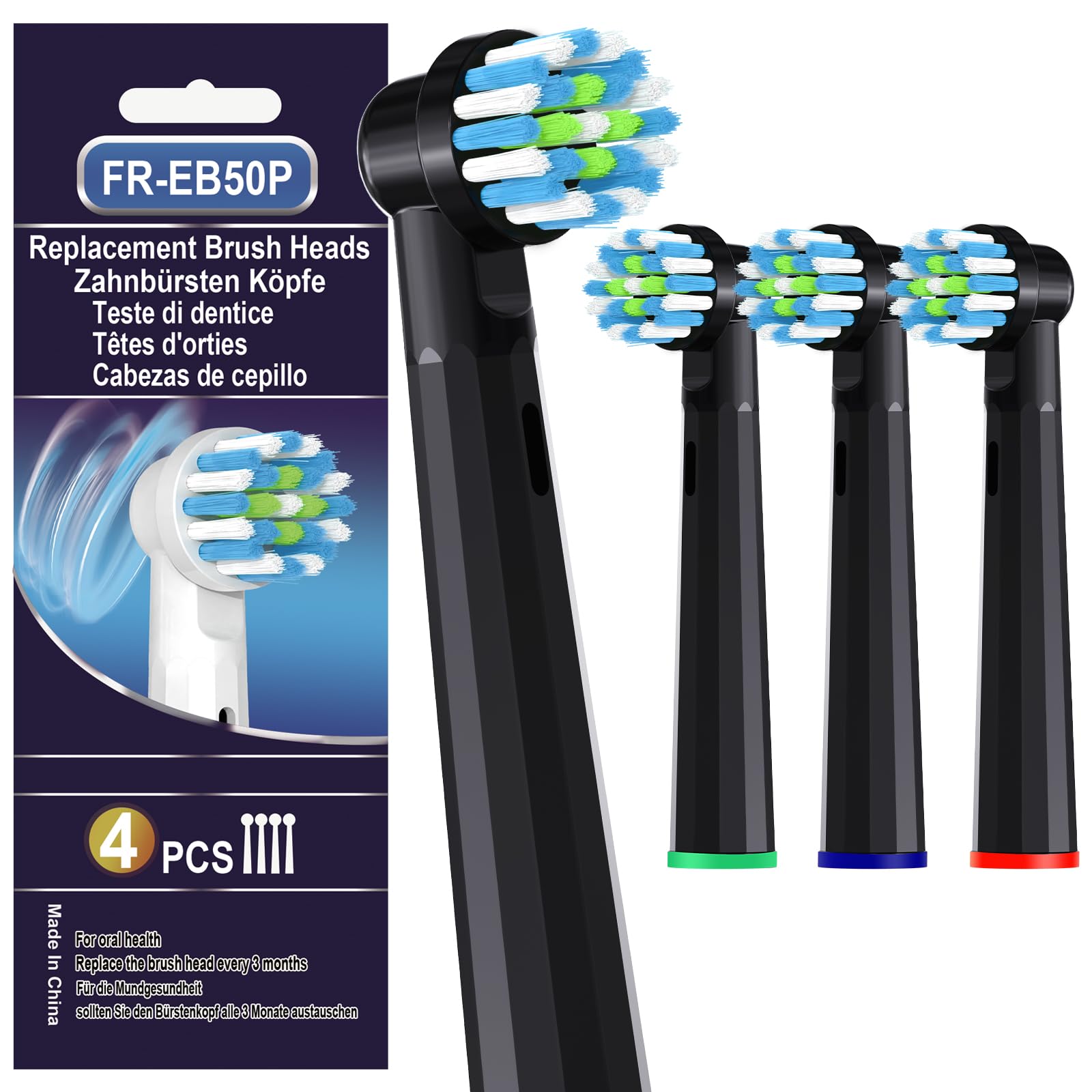 4 Pcs Replacement Toothbrush Heads Compatible with Braun Oral B Pro 1000/7000/9600/5000/3000, Precision Senesitive Brush Heads Refills for Genius X and Smart 1500 Electric Toothbrush (Black)