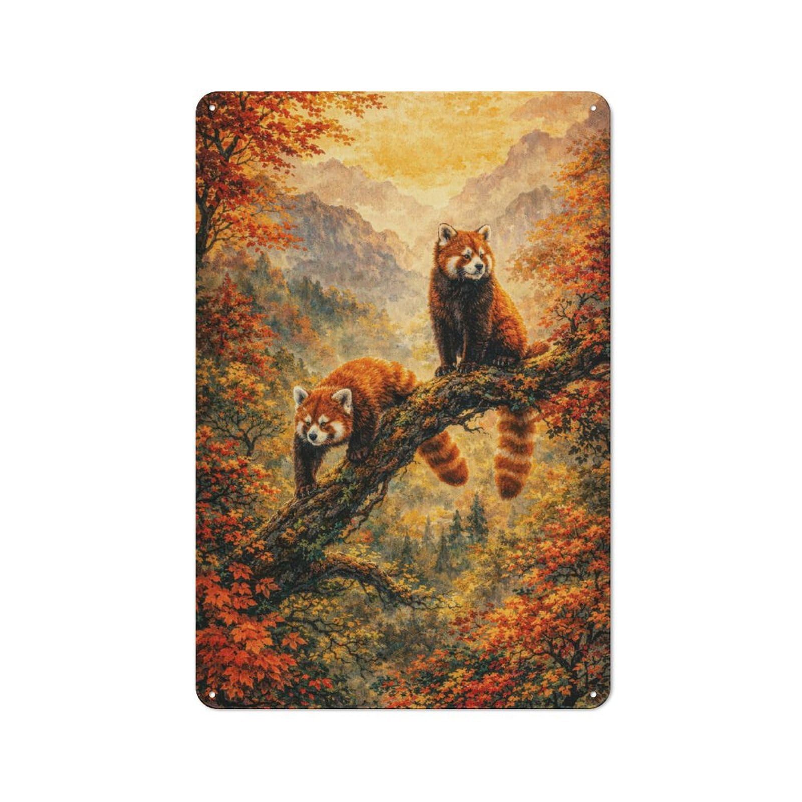 Junmoney Style-9 Garage Style Red Pandas In Autumn Forest Retro Metal Sign 30X20cm, Workshop Wall Decor For Workshop, Basement, Shed Or Games Room