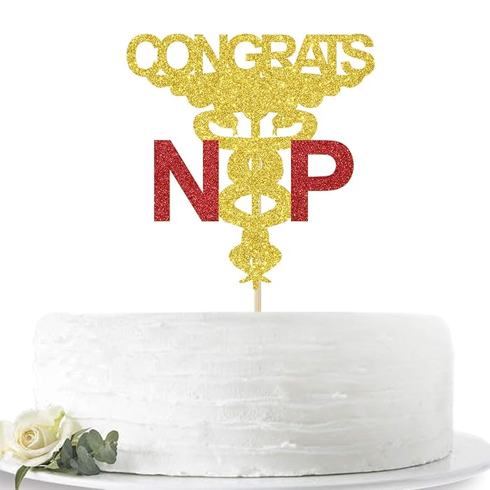 Rn Cake Topper Gold Glitter Nursing School Survivor Cake BSL1 Topper, Congrats... Rn Party Decorations