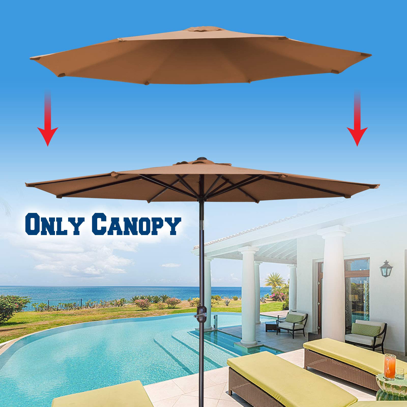 BenefitUSA Umbrella Replacement Canopy Cover for 11.5ft 8 Rib Market Outdoor Patio Shades(Canopy Only)(Tan)