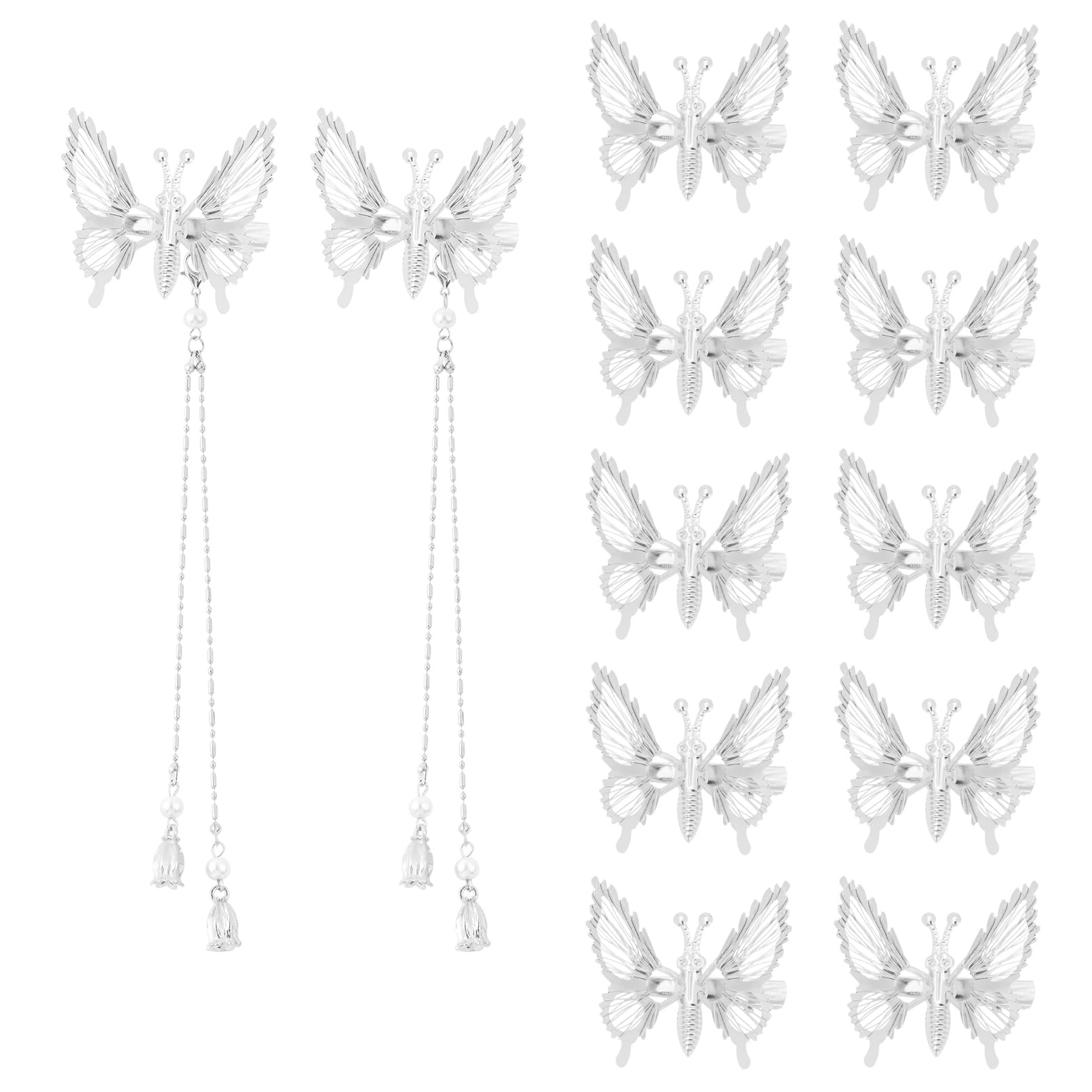 Photo 1 of DEEKA 12 PCS 3D Moving Silver Butterfly Hair Clips & Tassel Butterfly Clips Metal Moving Wings 90s Fairy Hair Accessories Decor for Women and Girls (Silver Clips&Tassel)