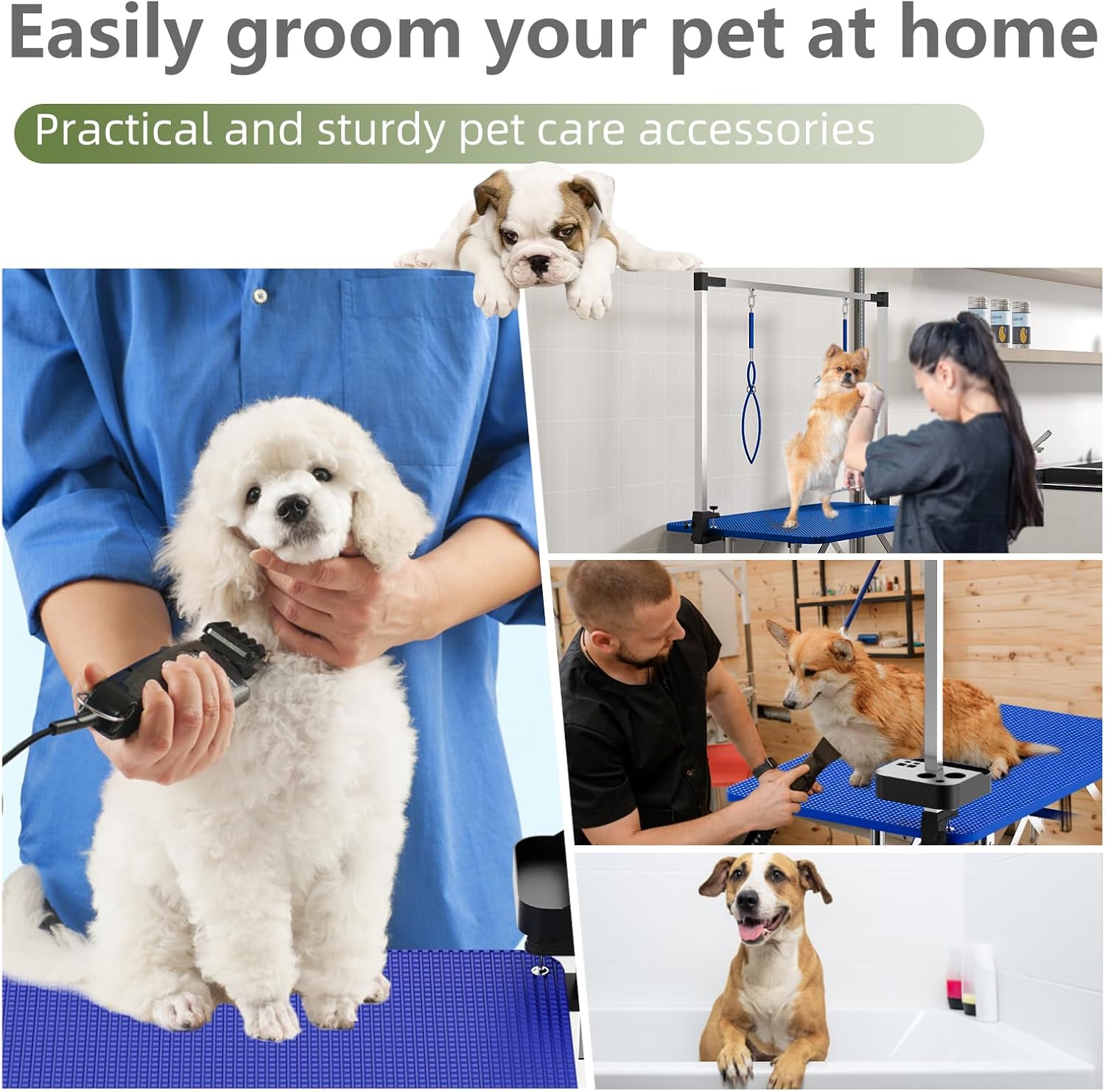 36'' Blue Foldable Dog Grooming Table with Iron Frame and Mesh Tray