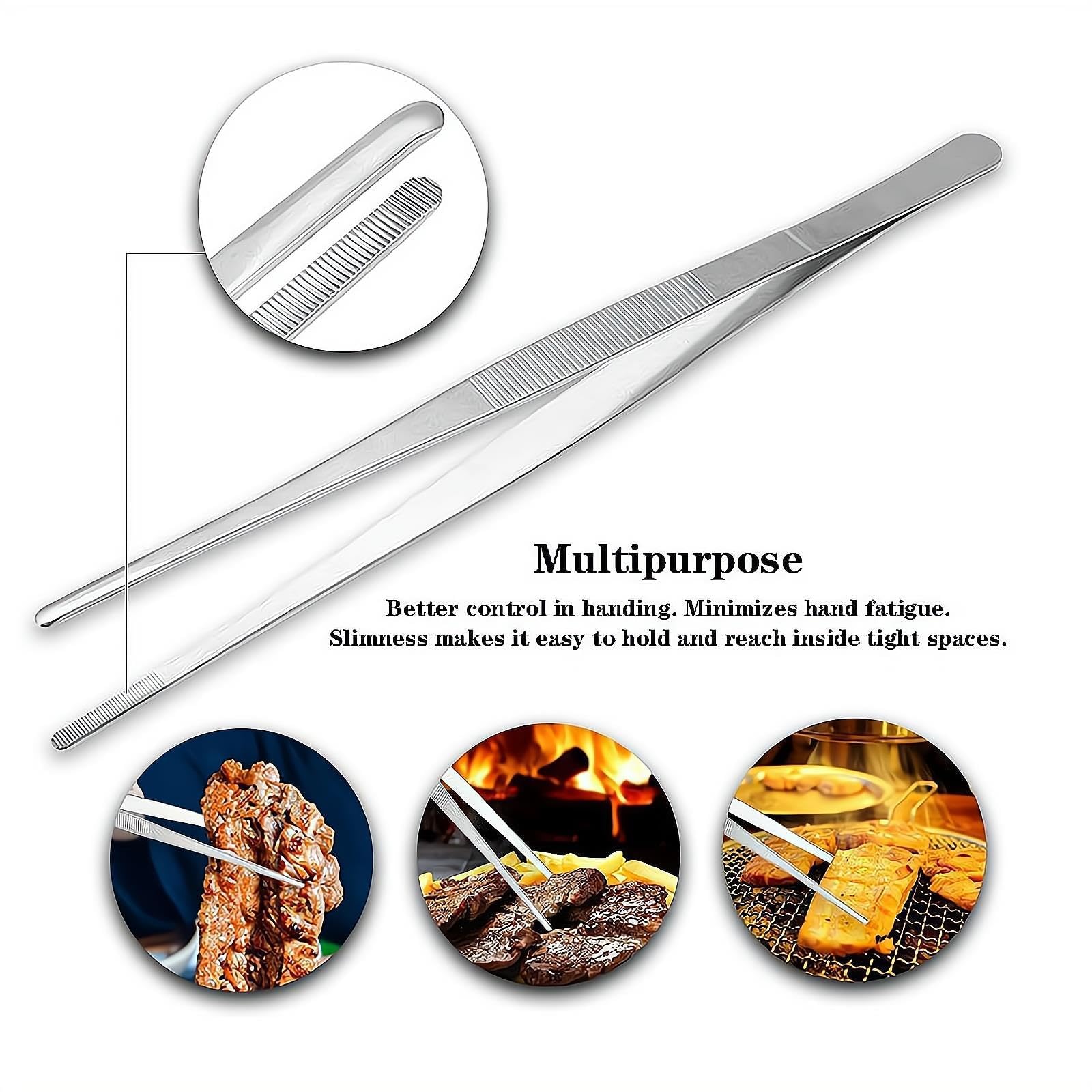 Lot de 2 pinces de cuisine en acier inoxydable de 20,3 cm avec pointes dentelées de précision pour aliments chirurgicaux et de mer (20,3 cm)