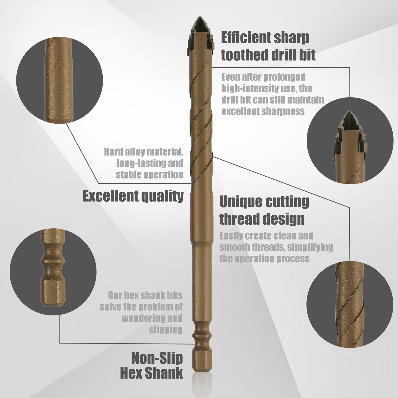 6Pcs Eccentric Drill Bit, High-Strength Eccentric Twist Drill Bit, New Four-Flute Sawtooth Masonry Drill Bit Four Edged Serrated Drill Set for Tile Glass Brick Ceramics Plastic and Wood