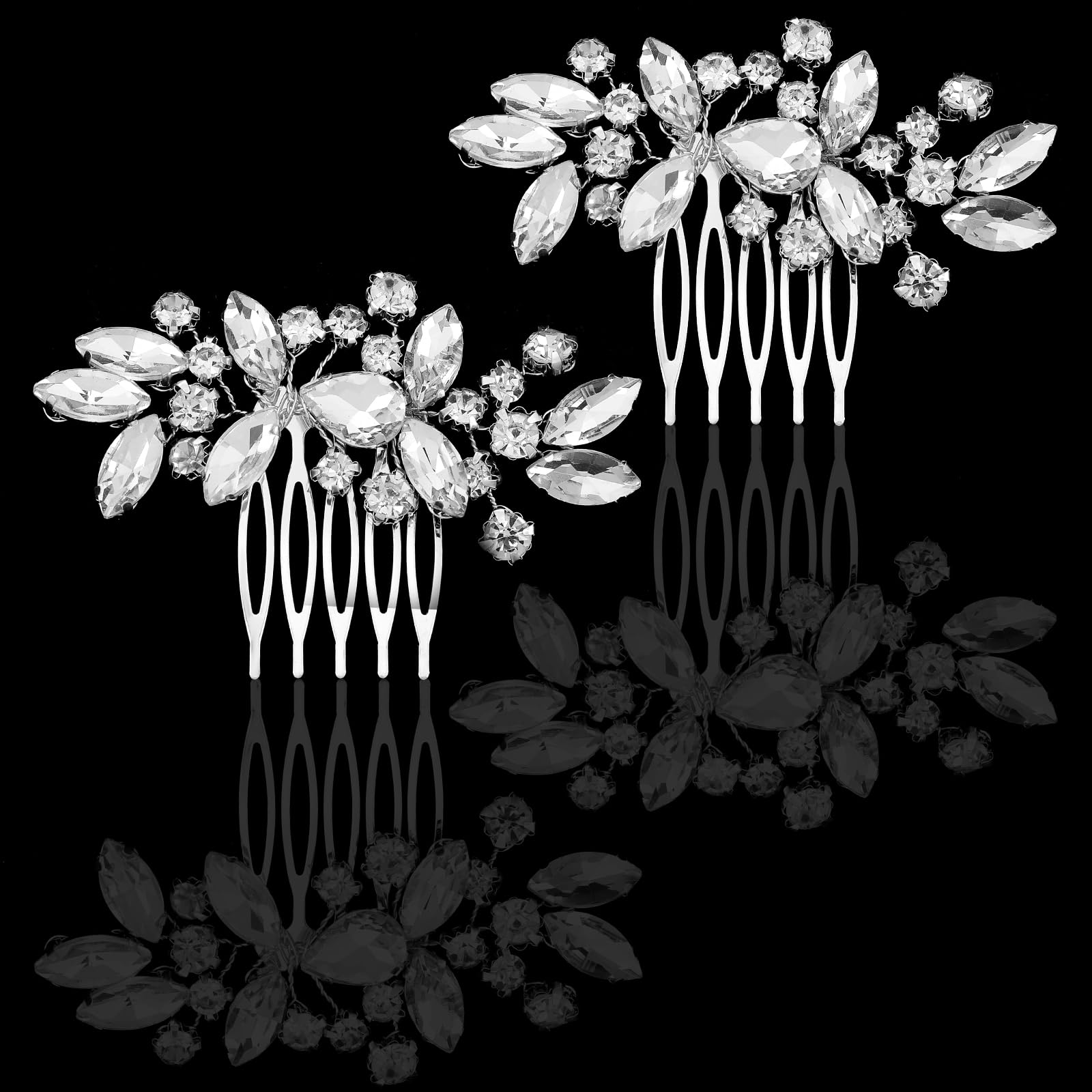2PCS Bridal Hair Combs Hairpieces Flower Wedding Clips Hair Piece silver