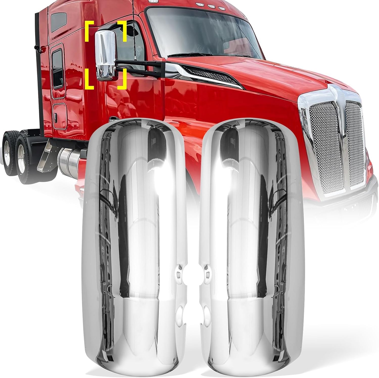 High Soar Chrome Door Mirror Cover for Kenworth T680, Side Mirror Cover Driver Left Passenger Right Side Fit Kenworth T680/T880 From 2013 to Onward