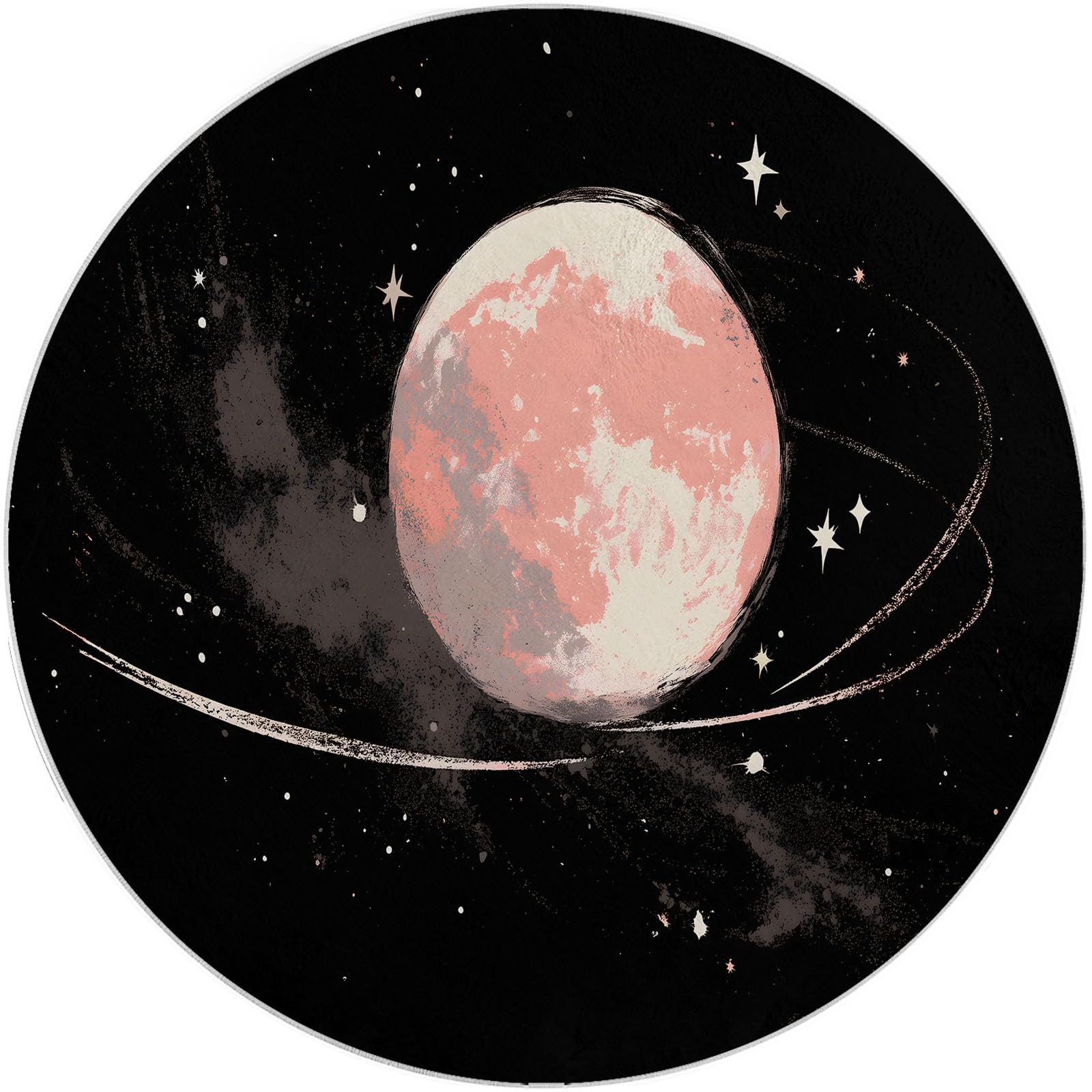 Générique Tapis Rond Doux Lune Étoiles Rayures à Poils Courts 120 cm, Antidérapant Absorbant Tapis d’Intérieur Style Onirique pour Chambre Salon Entrée Chambre d’Enfant Garçons et Filles