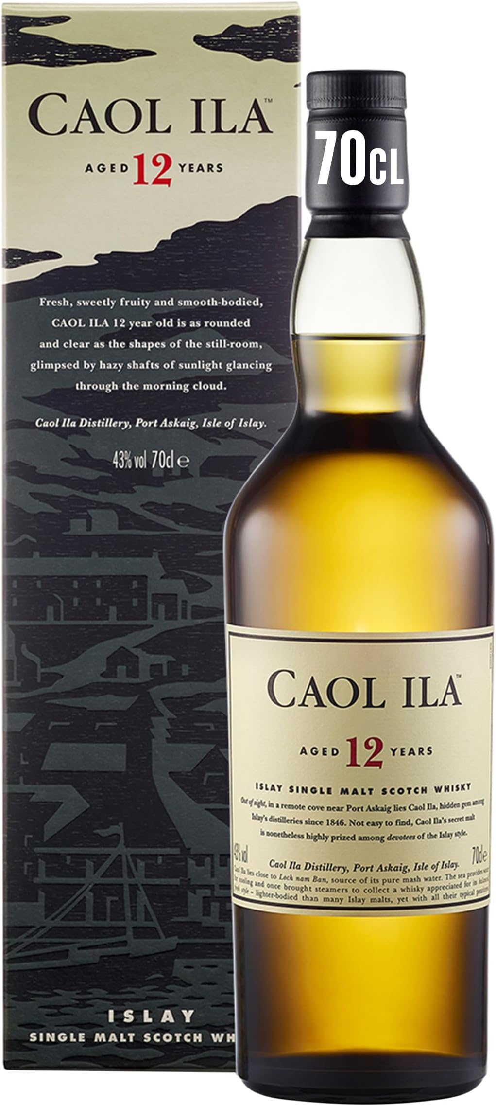 12 Year Old Single Malt Whisky | 43% vol | 70cl | Scotch Whisky | Peaty Whisky from Islay | Distinct Smokiness | Fresh | Sweetly Fruity & Smooth-Bodied