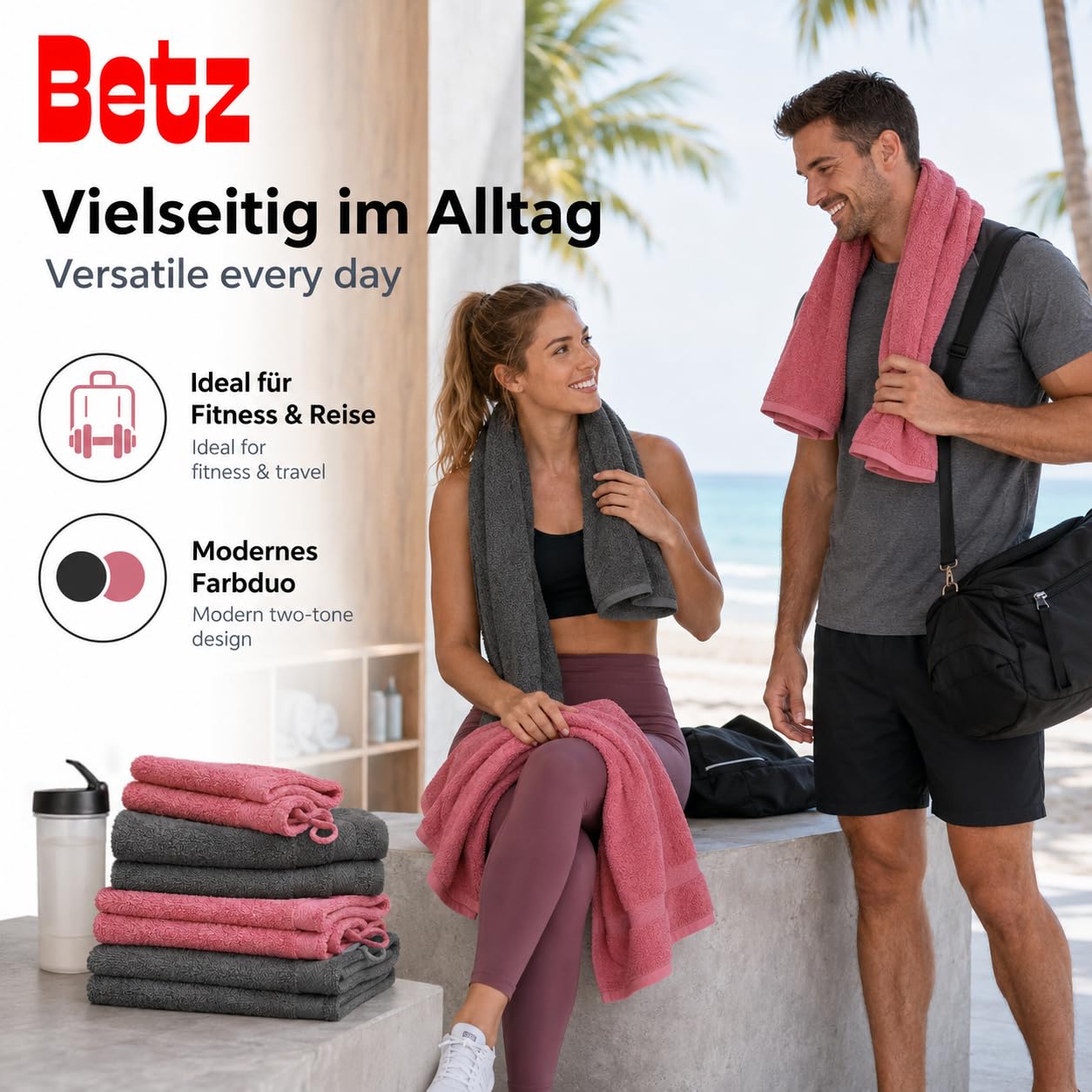 Betz set di 10 asciugamani Premium 100% cotone 2 teli doccia 4 asciugamani 2 asciugamani per ospiti 2 guanti da bagno colore antracide e rosa antico