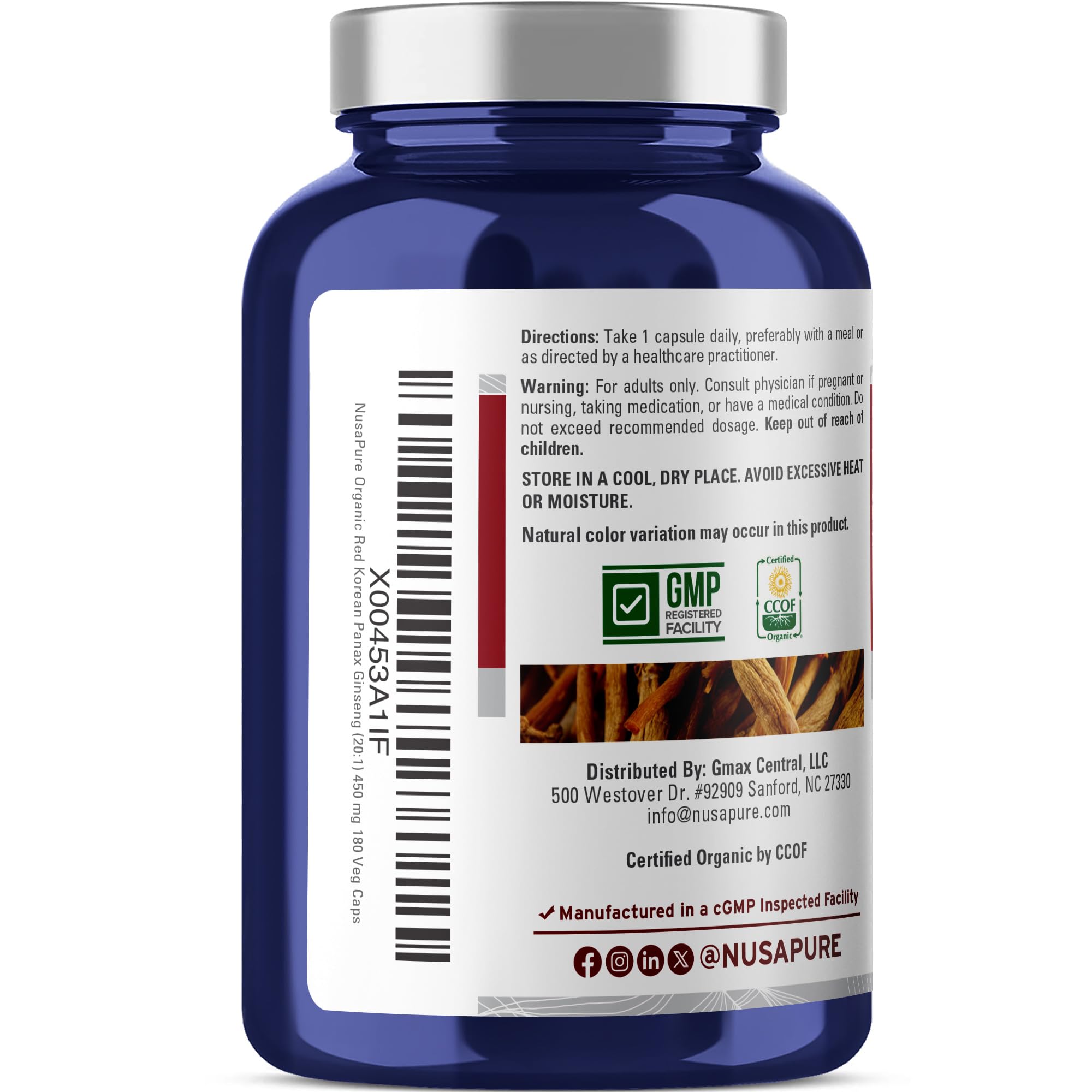 NusaPure Red Korean Panax Ginseng, Vegan, 450mg, 180 Vcaps - 180 Servings — Amazon image 3