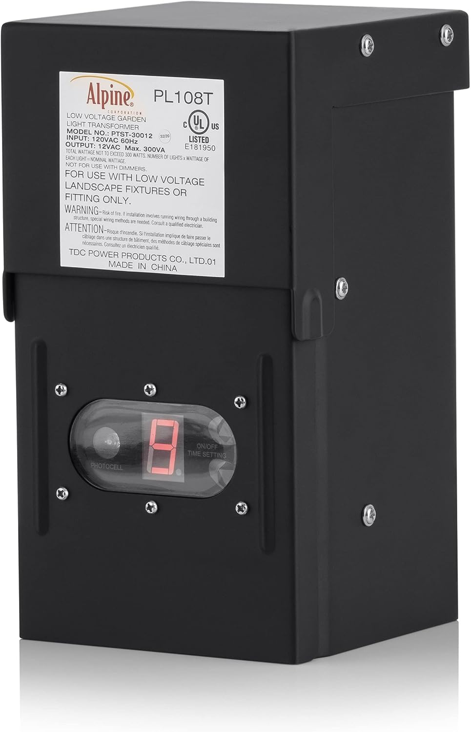 Alpine Corporation Outdoor 300 Watt Transformer with Photo Cell and Timer for Ponds and Fountains