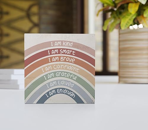 Miniatura 2 de Letrero de madera bohemio con texto en inglés "I am Kind I am Smart I am Smart I am Brave Positive Self Affirmations", decoración rústica de madera