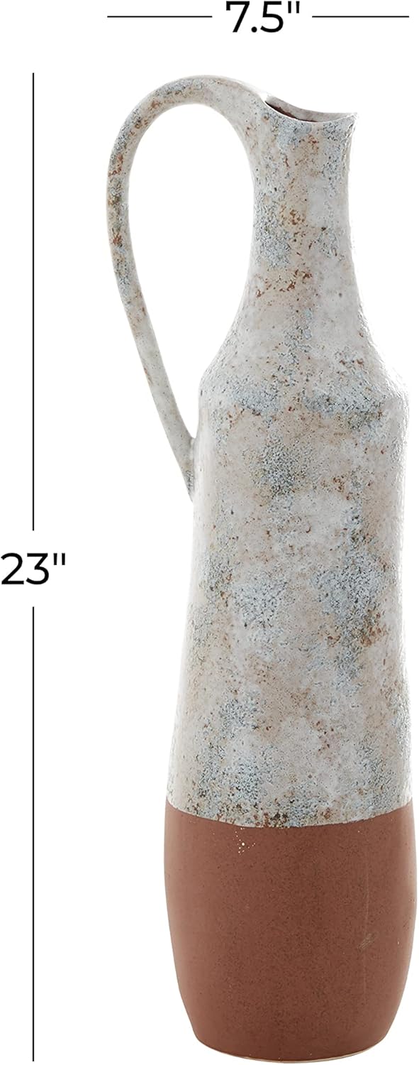 Deco 79 Ceramic Handmade Decorative Vase Centerpiece Vase with Terracotta Accents, Flower Vase for Home Decoration 6" x 7" x 23", White