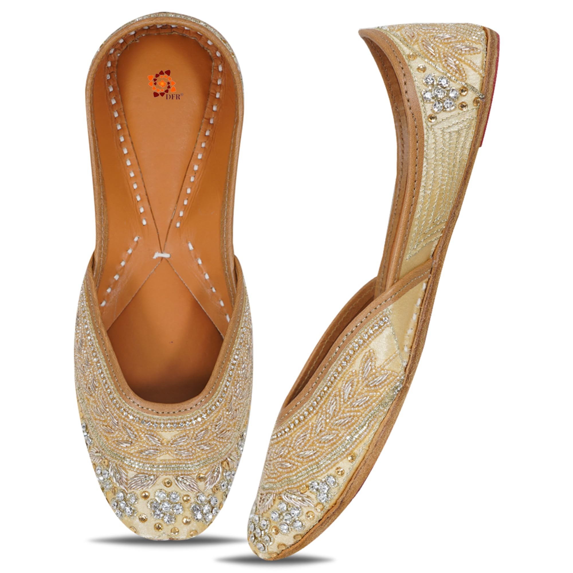 dfr Traditional Hand Dabka Zari Embroidery Rajasthani Stylish Punjabi Ethnic Comfortable Sole Cushioned Fancy Bellies Mojari Jutti for Women and Girls-picture-15