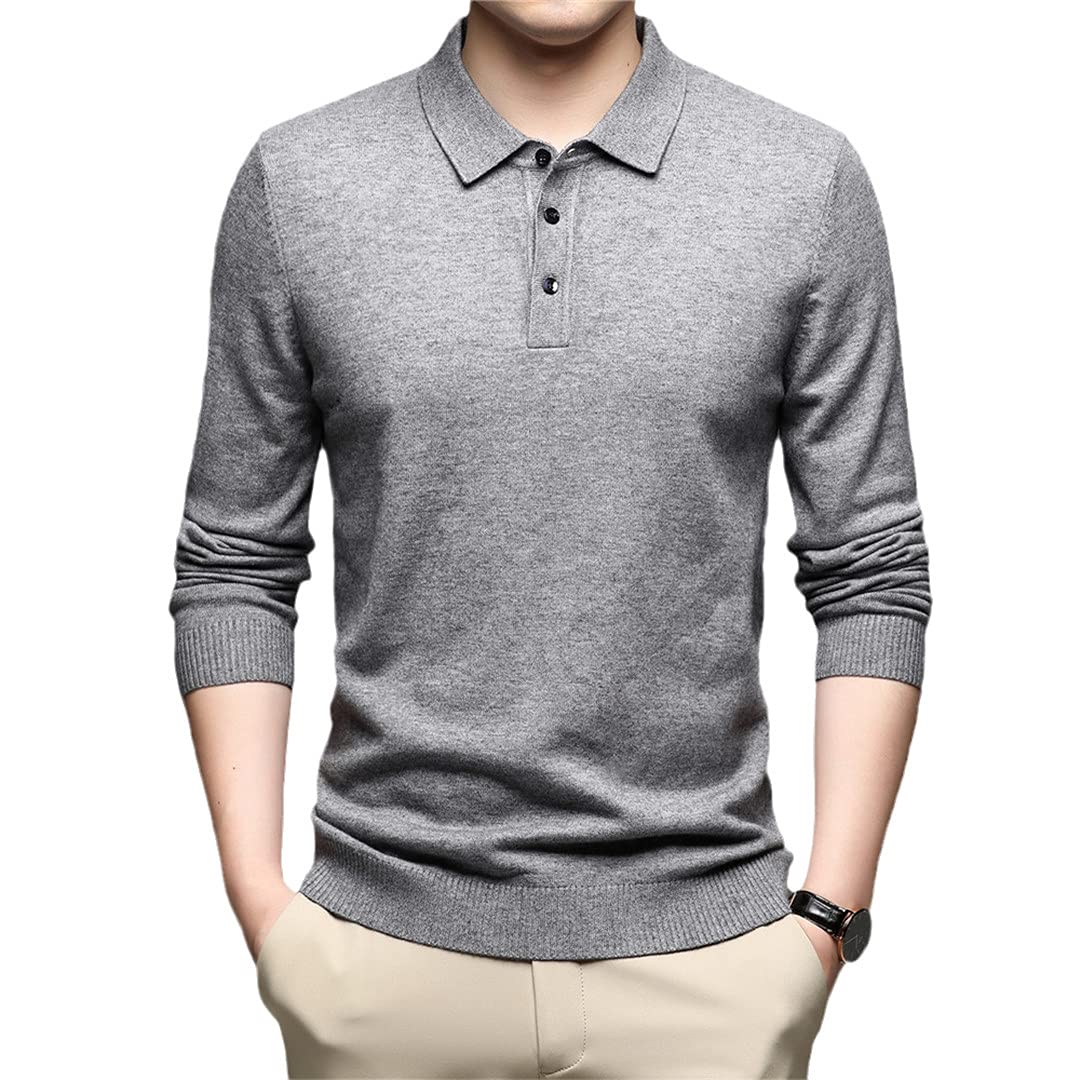 Jersey de punto de otoño e invierno Turn-Down cuello suéter jersey hombres ropa, gris, L
