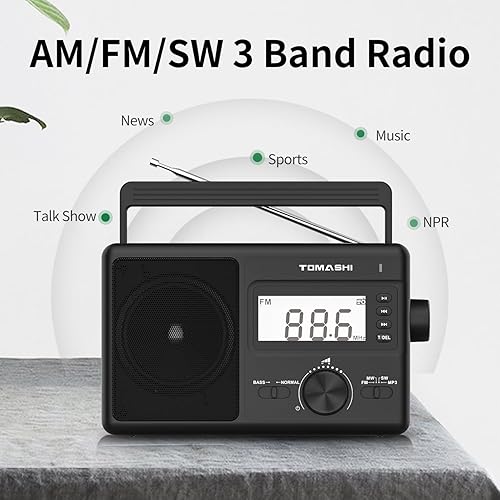 Miniatura 2 de Radio portátil AMFMSW de 3 bandas, radio AM FM con reloj, funciona con pilas, Micro SDUSB para reproducción de MP3WMA, pantalla LCD, función ATS