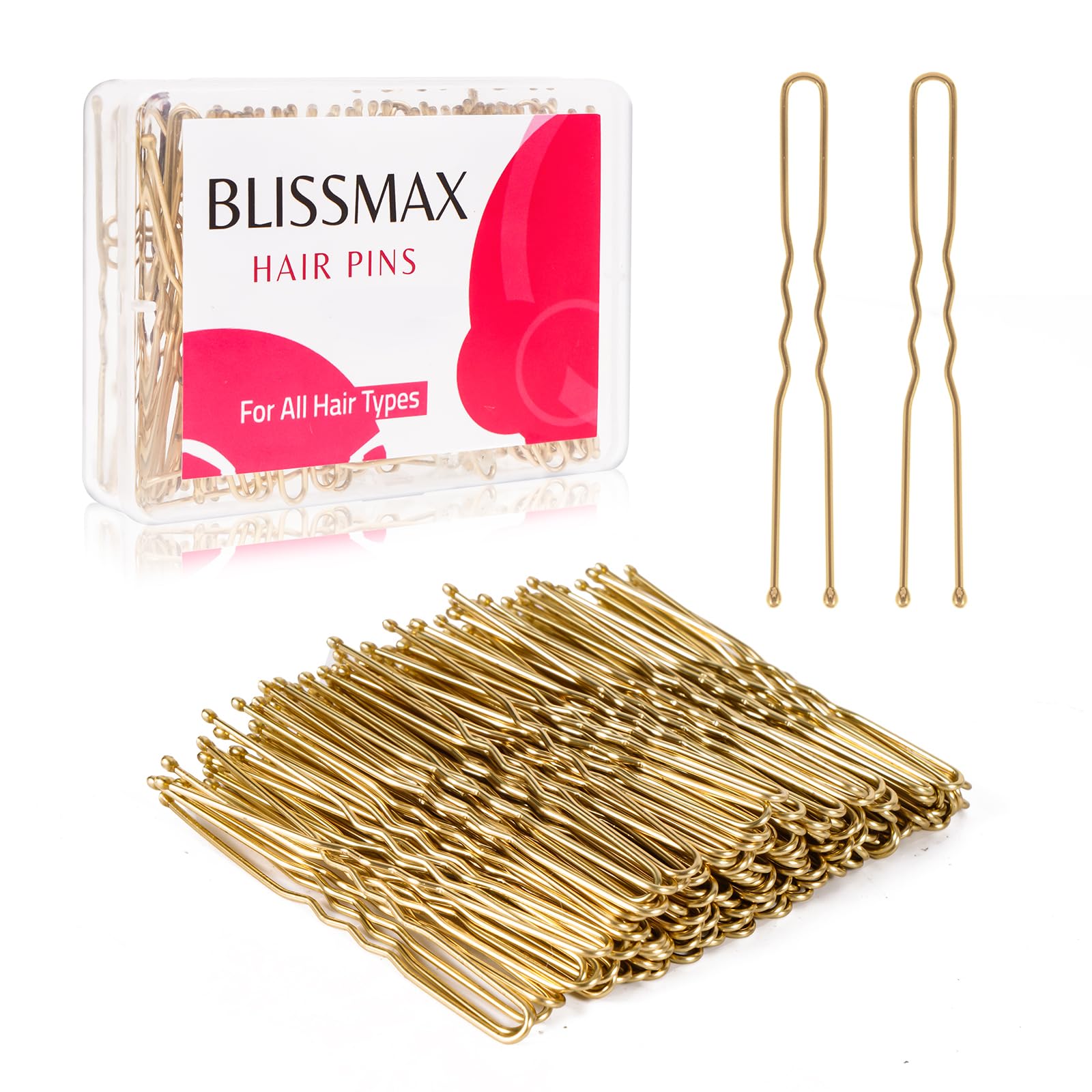 Blonde 100 Pcs U-Shaped Hair Bun Pins, 6cm Long Strong Hold Bun Clips Bobby Pins for All Hair Types - Hairdressing Salon Accessories