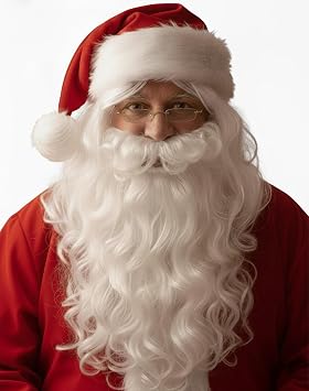PMU Santa Wig Beard Sets Mens - Christmas Costume Accessories - Wig & Beard for Christmas Costumes, Plays, Festivals, Photo Shoots, Professional Quality- Props & Party Supplies - White Pkg/1