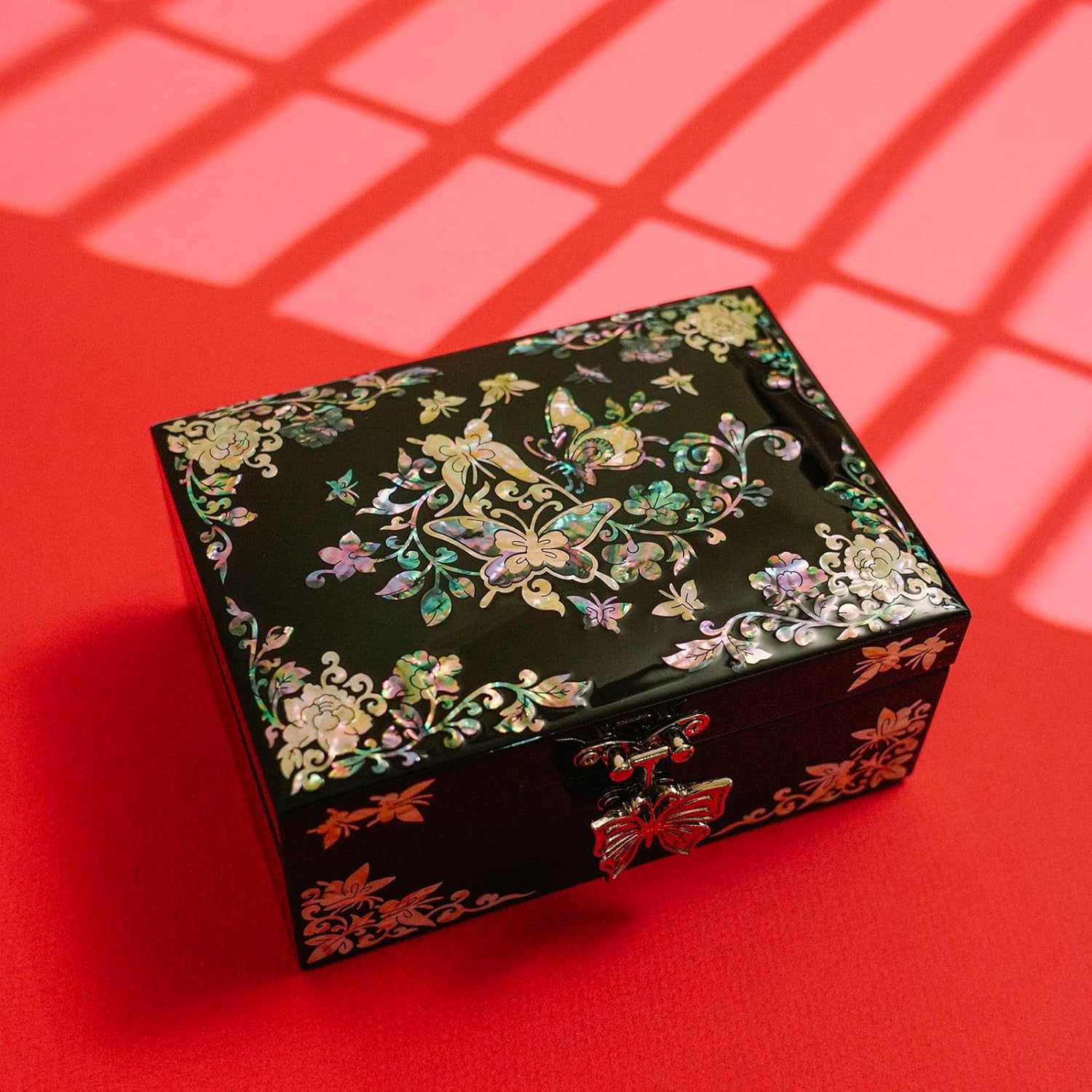 February Mountain Mother of Pearl Butterfly Jewelry Organizer Box with Ring Tray - Gifts for Women Unique gift for women who have everything - Image 3