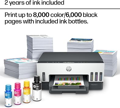 طابعة خزان الحبر اللاسلكية الكل في واحد HP Smart Tank 7001، ماسح ضوئي، ناسخة مع حبر لمدة عامين، الأفضل للمكتب المنزلي، قابلة لإعادة التعبئة بدون خرطوشة، تدعم الذكاء الاصطناعي (28B49A)