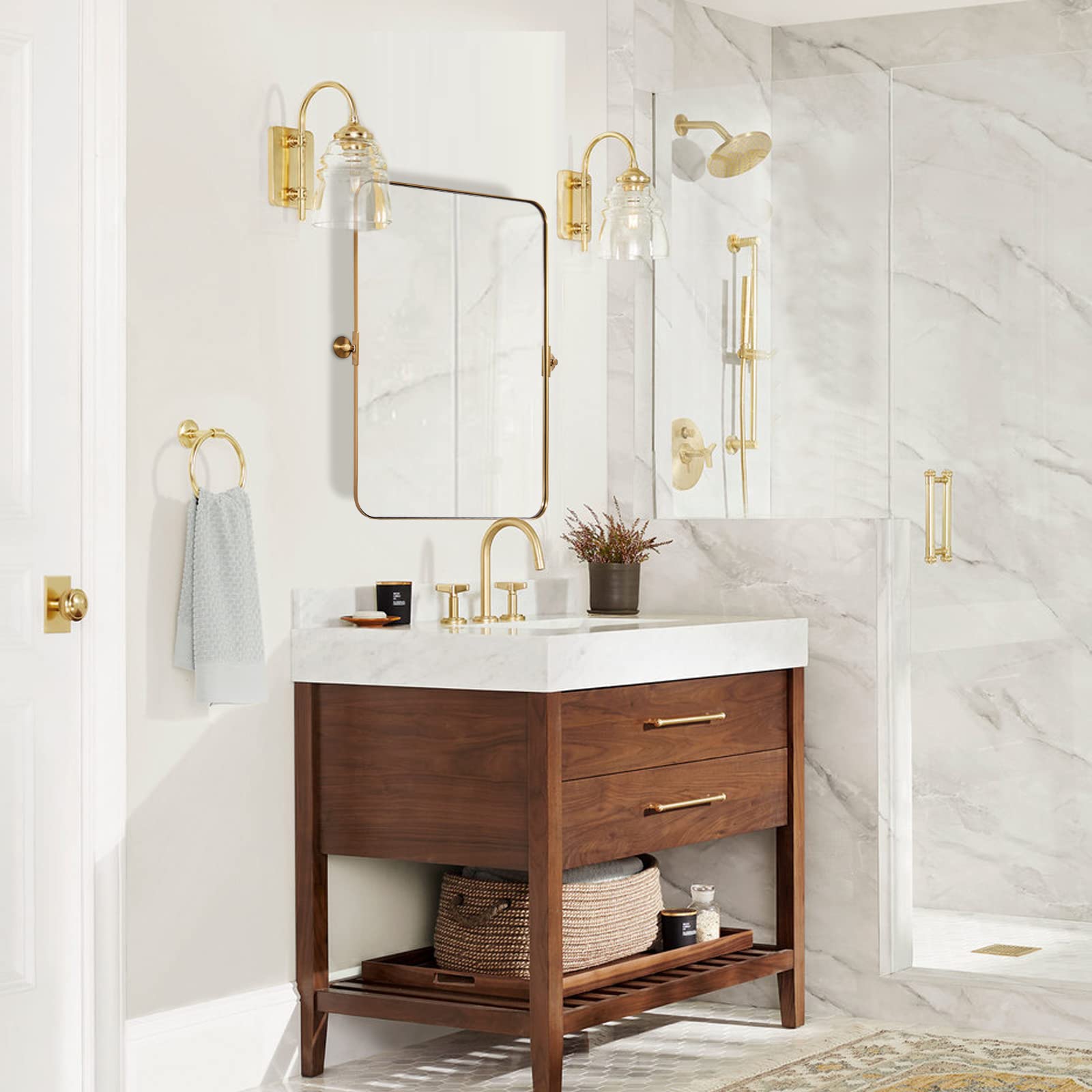 Buy ANDY STAR 25"x38" Brushed Gold Pivot Mirror for Bathroom, Brass