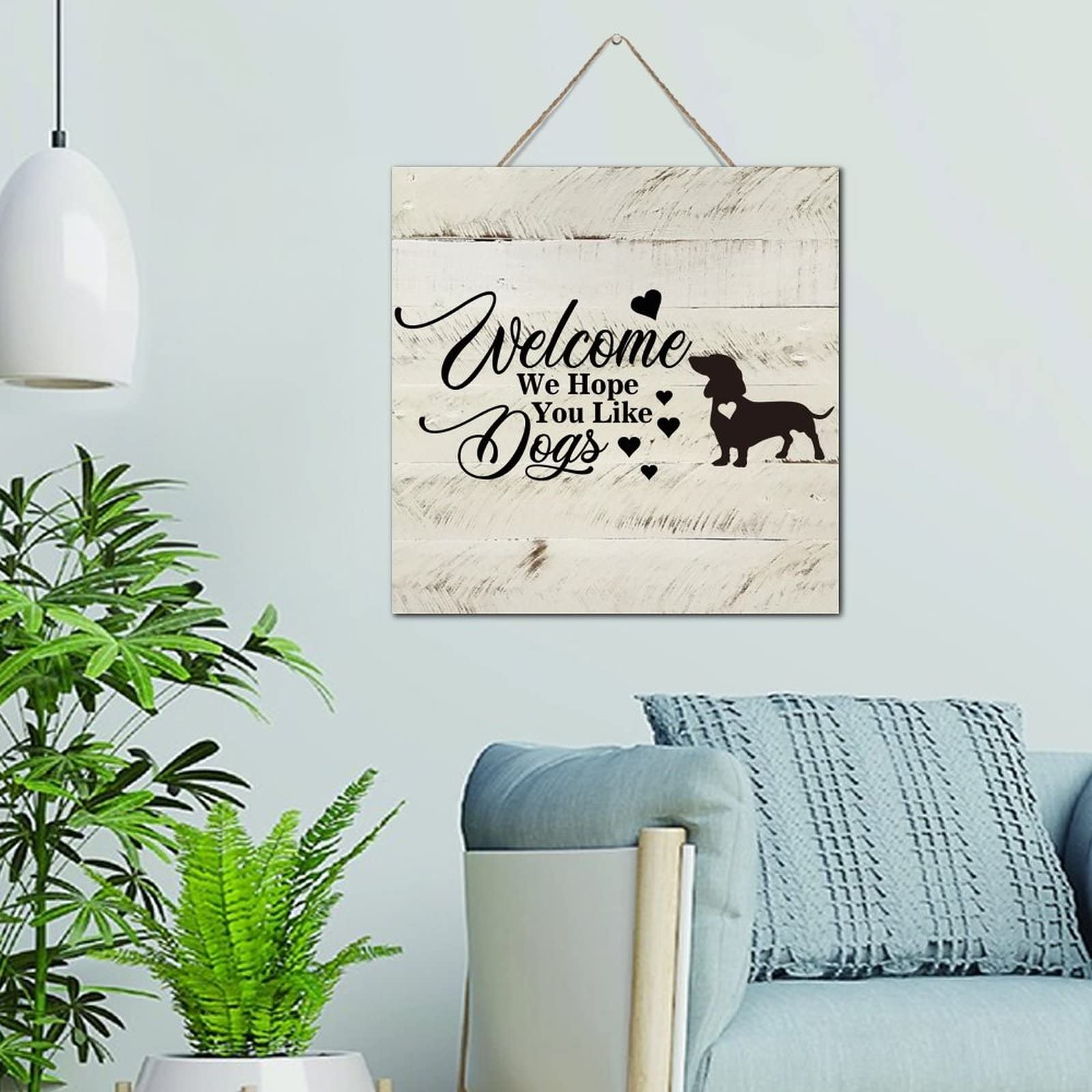 Panneau vintage en bois Welcome Dogs idée cadeau déco maison chalet