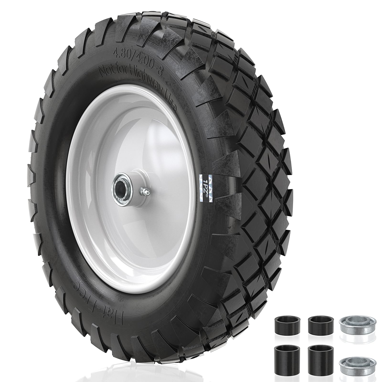 1PZ ES4-GQ8 Rueda de Carretilla 4.80 4.00-8 16" con rodamientos de 5/8" Neumático para Carretillas Remolques de Jardín Carros de mano