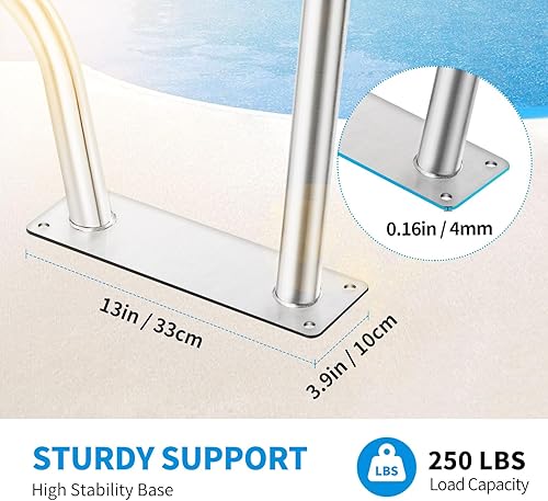 Miniatura 4 de LoJok Barandilla de piscina de 55 x 34 pulgadas, acero inoxidable 304, capacidad de carga de 250 libras, color plateado, a prueba de óxido,