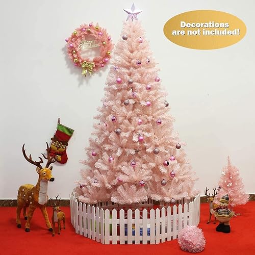 Miniatura 4 de MAT EXPERT Árbol de Navidad de abeto artificial rosa de 7 pies árbol completo con bisagras sin luz 937 puntas con soporte de metal estable fácil