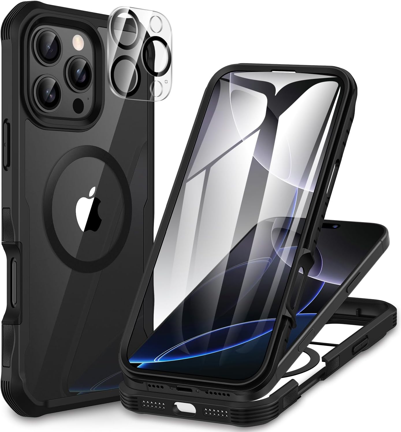 TOCOL Cover Magnetica per iPhone 15 Pro Max 6,7 Pollic, Compatibile con MagSafe, Protezione Fotocamera Integrata, Custodia Antiurto Traslucida Opaca, Nero Support
