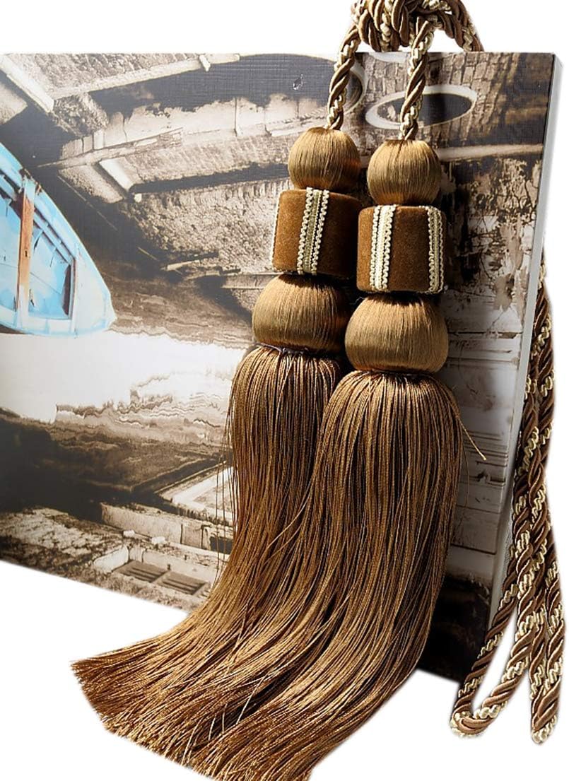 1 Pair Double Balls Hanging Curtain Buckle Curtain Rope Tiebacks with Tassels (Jujube red)